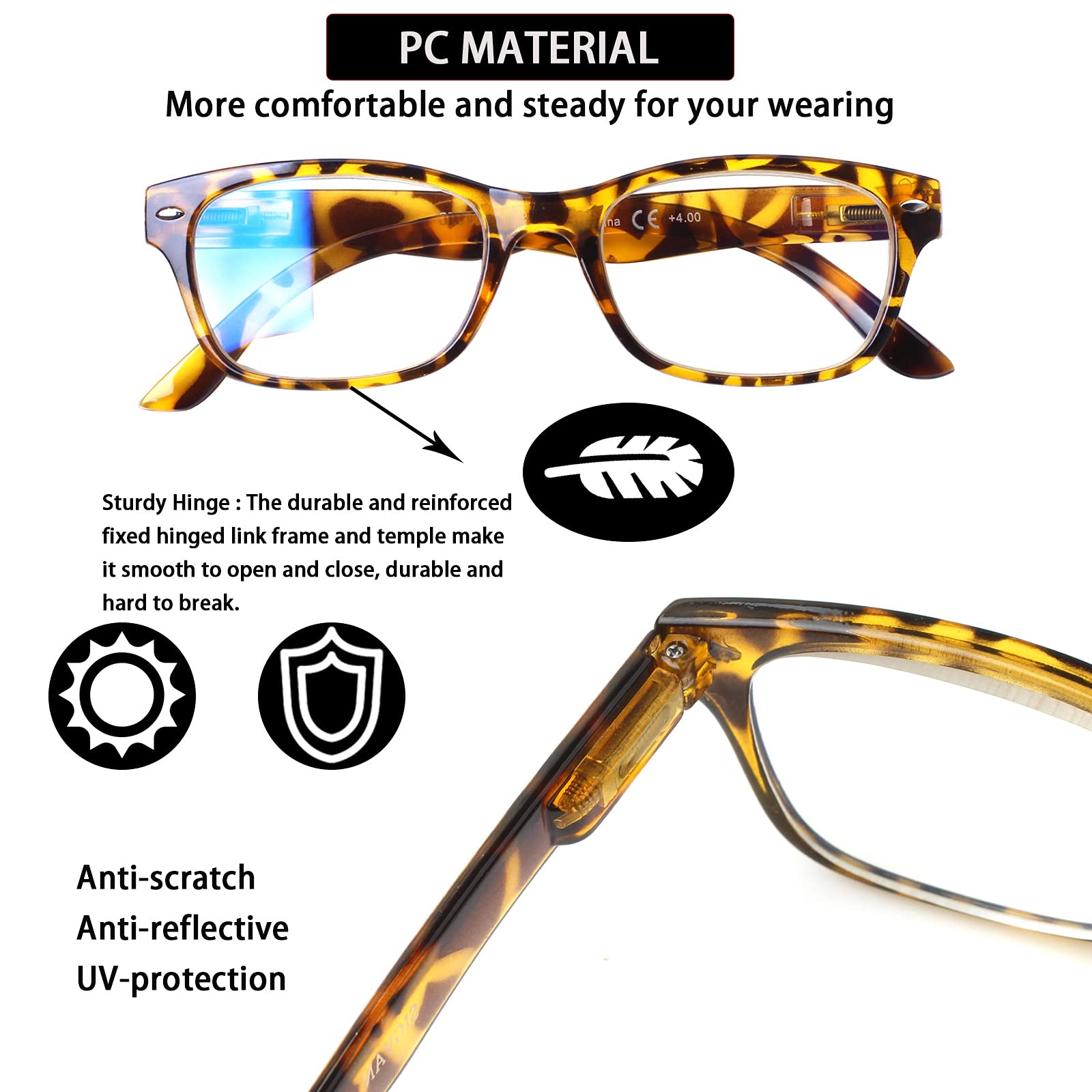 SIGVAN Blue Light Blocking Reading Glasses 5-Pack - Anti-Eye Strain Computer Glasses with Spring Hinge for Women & Men - Perfect for Office Work, Gaming & Screen Time