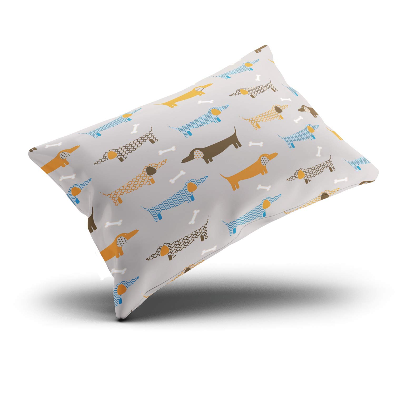 Dachshund Puppy & Bones Printed Lumbar Pillow Cover - 12x20 Inch Sofa Cushion Case with Hidden Zipper | Home Decor Throw Pillow for Living Room, Bedroom & Nursery