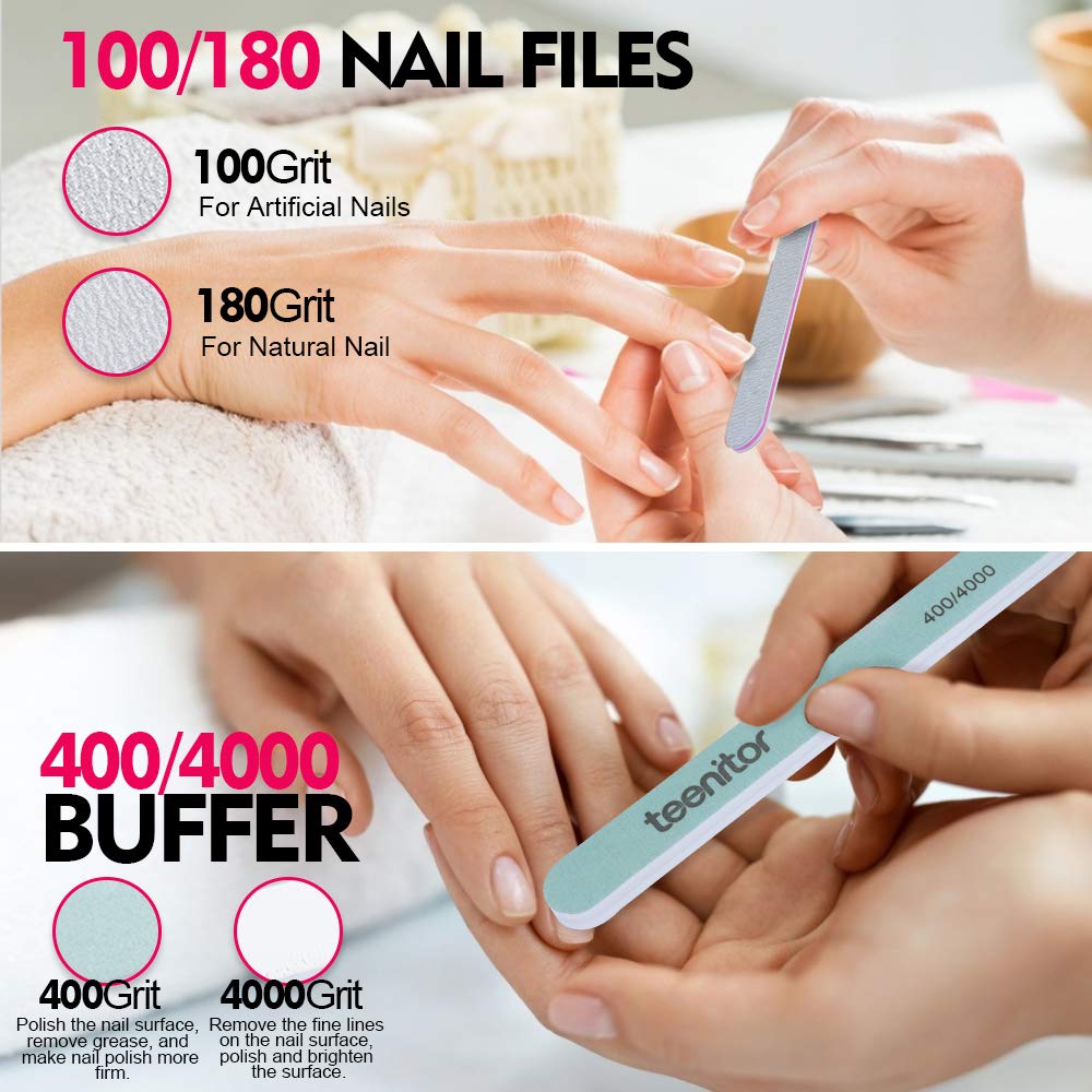500 Pcs Clear Coffin Press on Nails - French Acrylic Artificial Nail Tips Set with Nail Glue, Files, Buffer, Shiner & Brush | Natural Half Cover False Nails for Salon, Party & Daily Wear by Teenitor