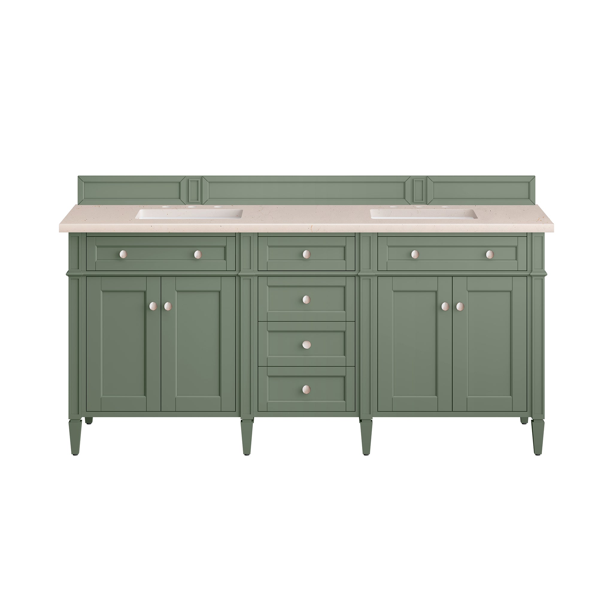 Brittany 72-Inch Double Vanity with Smokey Celadon Finish & 3CM Eternal Marfil Stone Top - Perfect for Master Bathroom Remodeling & Luxury Home Upgrade