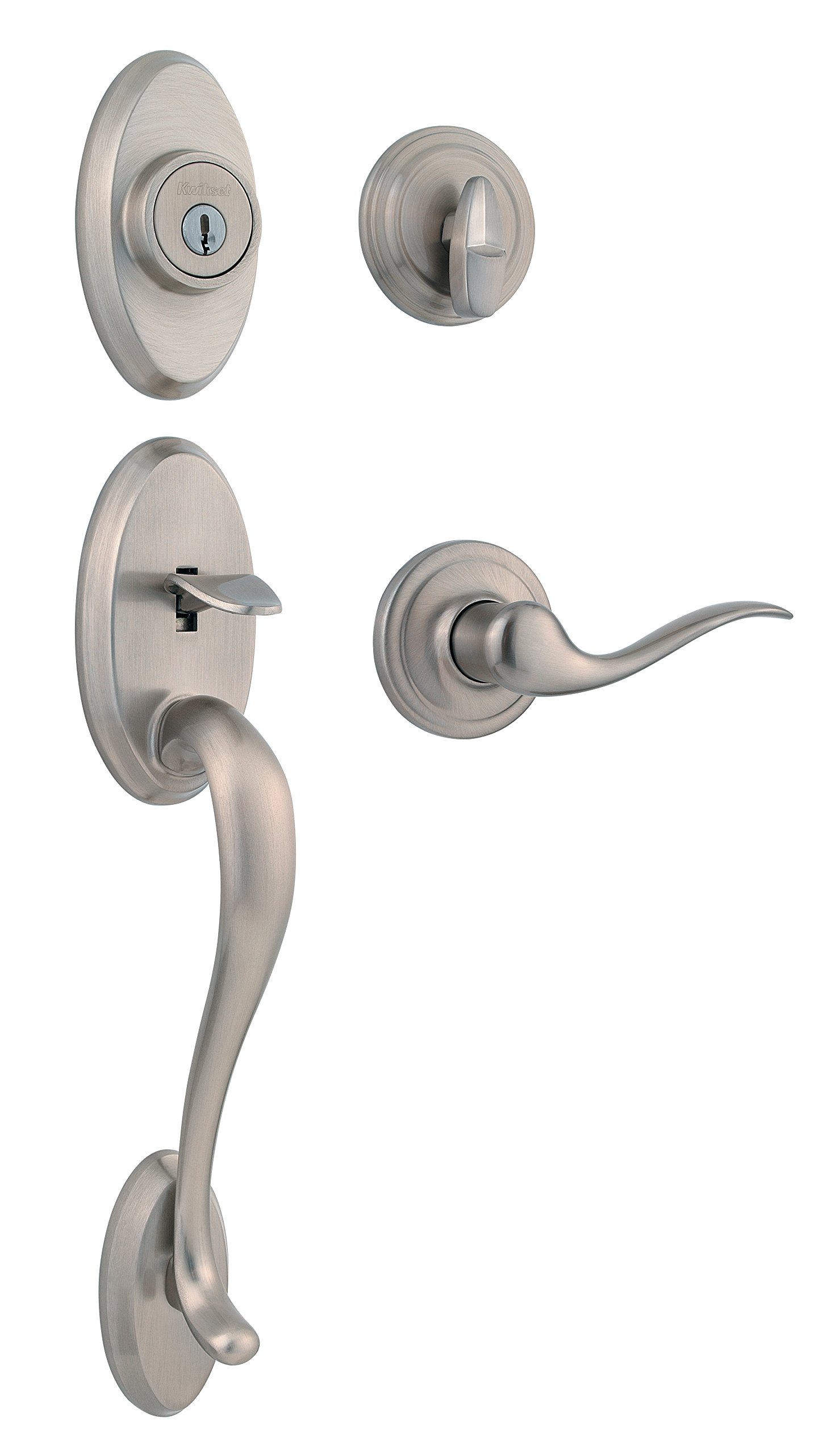 Kwikset Shelburne Satin Nickel Front Door Lock Handle and Deadbolt Set - SmartKey Rekey Technology, Pick Resistant Security, Reversible Lever for Easy Installation - Perfect for Home Entry Doors, Apartments, and Office Buildings