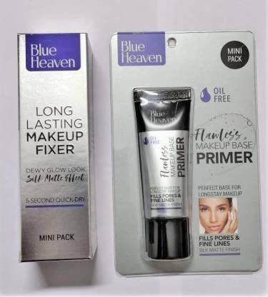 Blue Heaven Oil-Free Makeup Base Primer (16g) & Long Lasting Makeup Fixer (60ml) Mini Duo Set - Matte Finish, Pore Minimizing, All-Day Wear for Flawless Makeup Application - Perfect for Travel, Bridal & Everyday Use