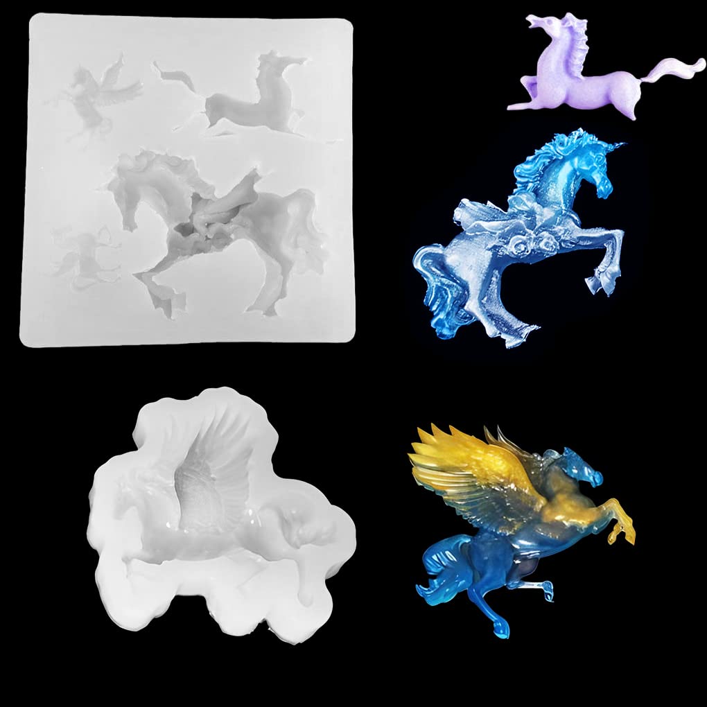 FineInno 2-Piece Unicorn & Pegasus Silicone Resin Molds for DIY Jewelry Making, Epoxy Casting, Handmade Crafts - Perfect for Resin Art, Keychains, Pendants & Home Decor