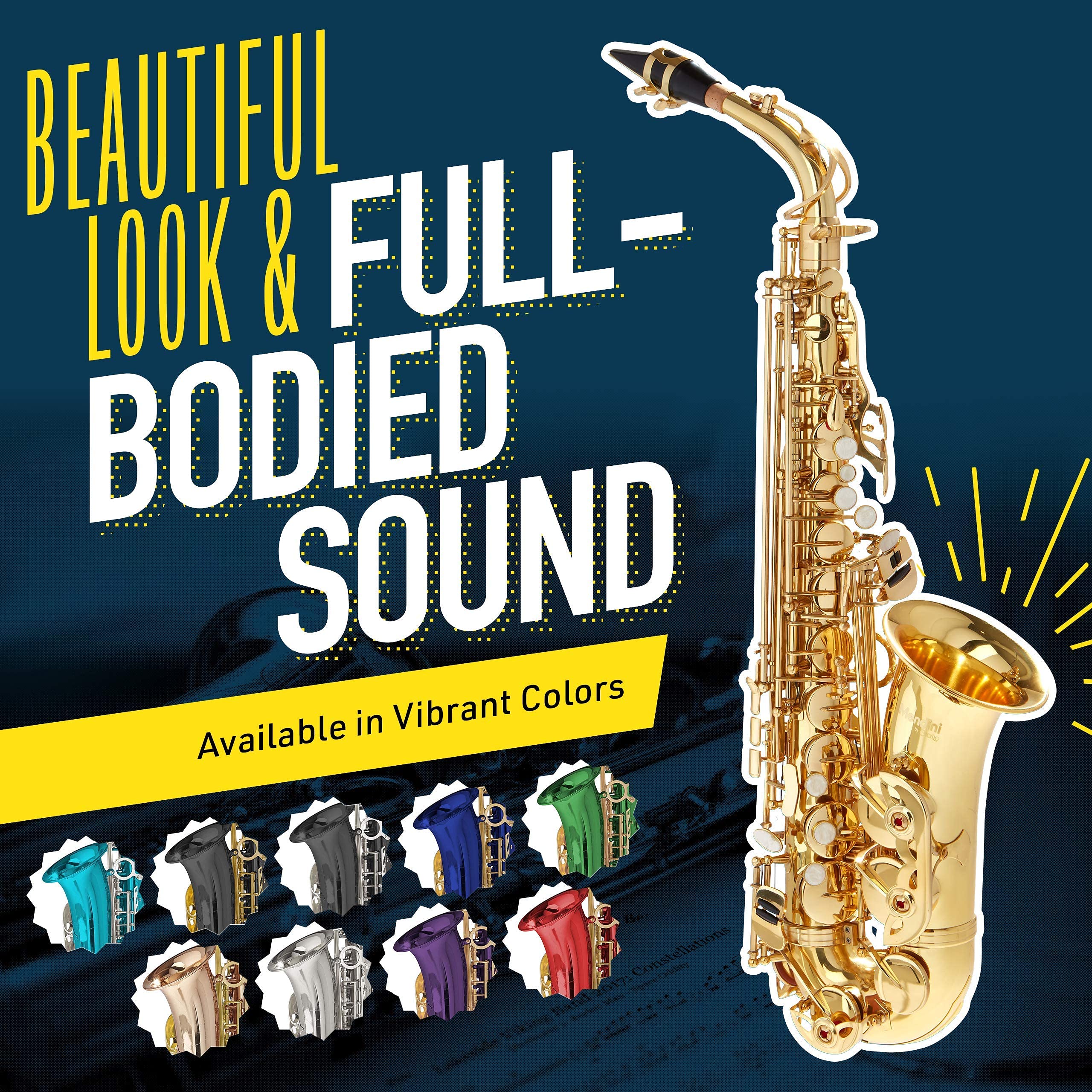 **Mendini by Cecilio E-Flat Alto Saxophone - Gold Tenor Sax for Beginners, Students & Kids - Includes Case, 10 Reeds, Mouthpiece, Tuner, Neck Strap, Cleaning Cloth, Rod & Gloves - Perfect for School Bands, Music Lessons & Home Practice**