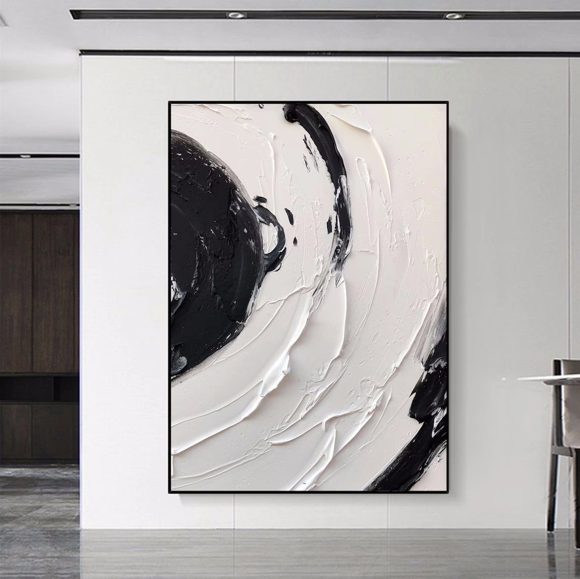 Minimalist Textured Painting Canvas - White & Black Abstract Wall Art #MM139 | Perfect for Modern Home Decor, Office & Living Room