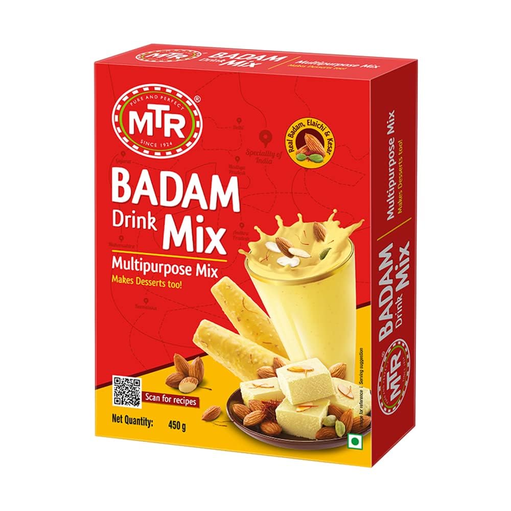 MTR Badam Drink Mix Refill 450g - Premium Almond Beverage Powder for Smoothies, Baking & Healthy Drinks - Perfect for Breakfast, Snacks & Desserts