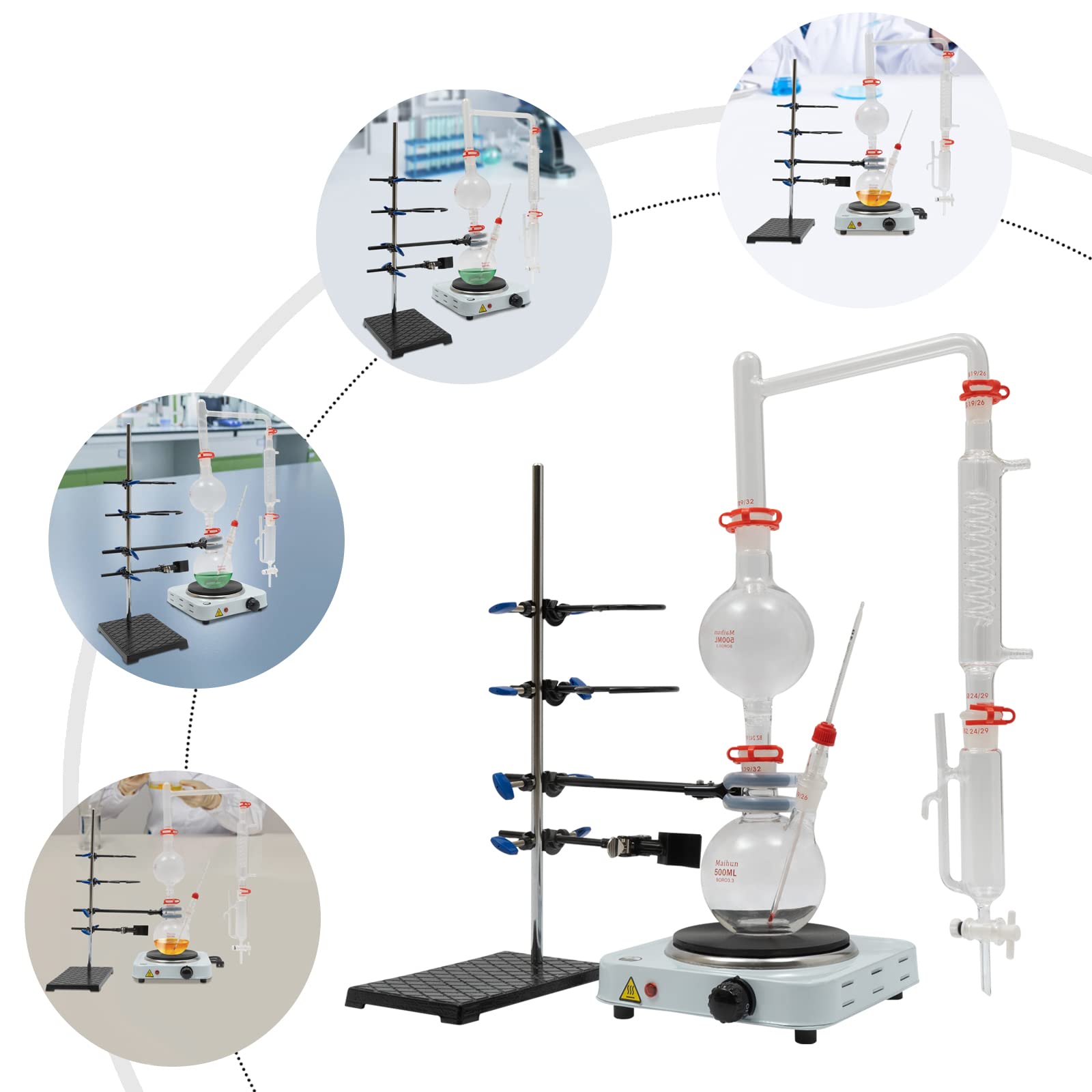 500ml Essential Oil Distillation Kit - Home Lab Glassware Set with Hot Plate & Graham Condenser for DIY Aromatherapy, Herbal Extracts & Essential Oil Making | Perfect for Home Laboratories, Science Experiments & Natural Remedies