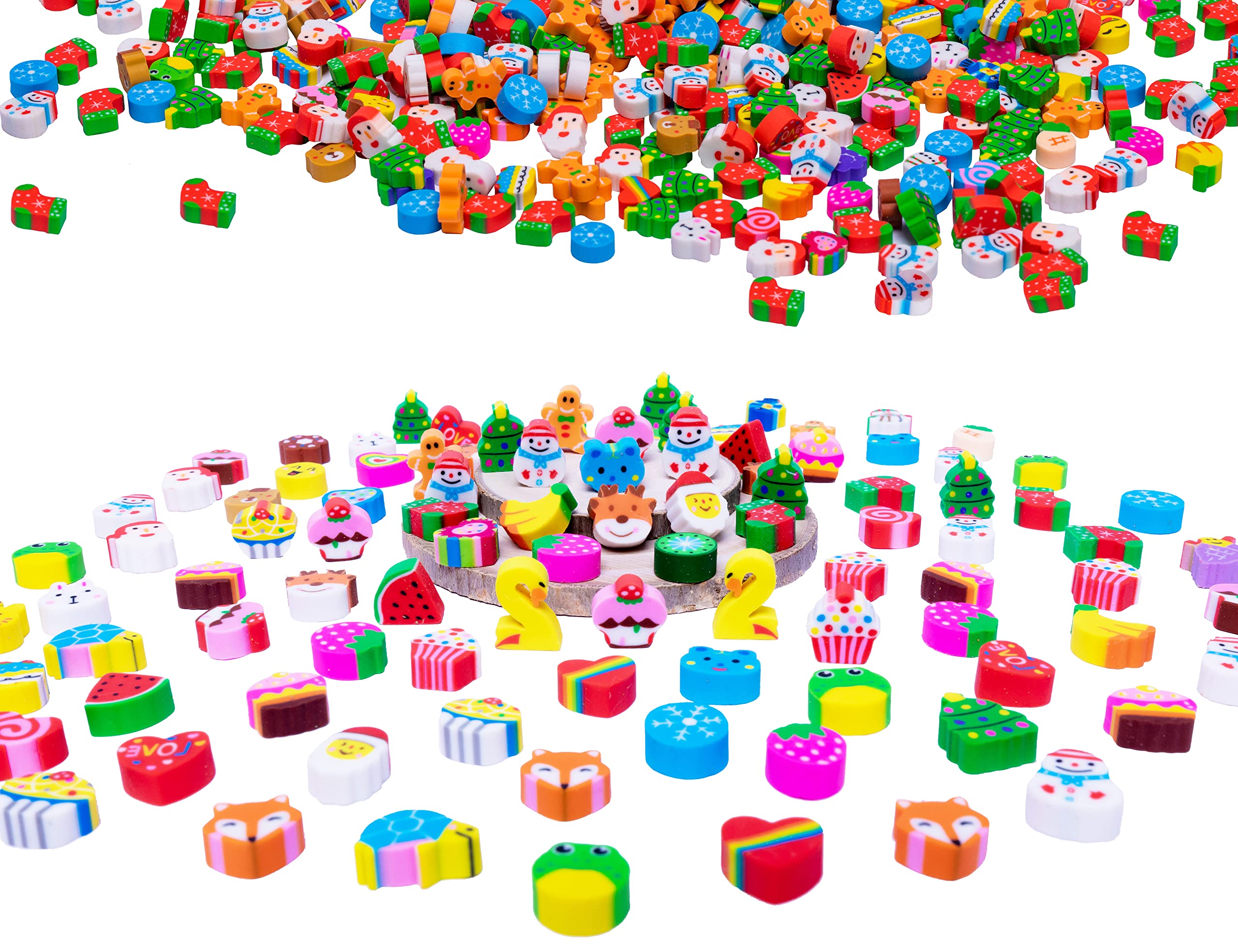300+ Bulk Mini Erasers for Kids - Fun Food, Pink Heart & Animal Shaped Pencil Erasers - Perfect for 100th Day of School, Classroom Rewards & Party Favors