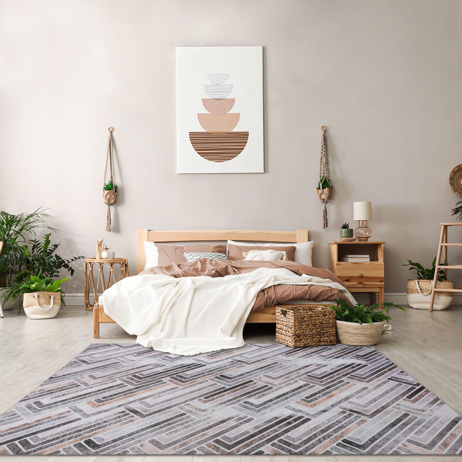 DECOMALL Washable Area Rugs - Modern Geometric Faux Cowhide Patchwork Rug - 9x12ft Large Carpet for Living Room, Bedroom, Office - Non-Slip, Pet Friendly & Easy to Clean - Perfect for Home Decor, Dorm, and High Traffic Areas