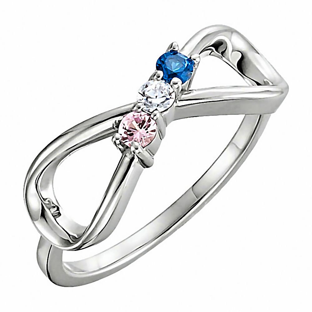 Personalized Infinity Ring for Mom with 3 Birthstone Charms - Custom Engraved Sterling Silver Jewelry - Perfect Gift for Mother's Day, Birthday & Anniversary