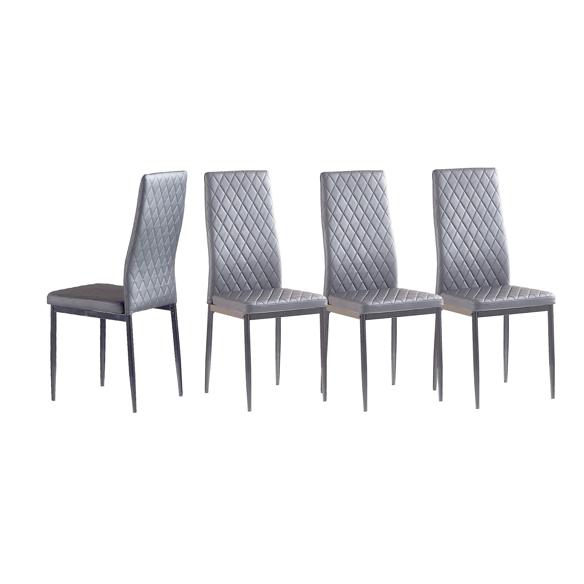 4-Piece High Back Upholstered Dining Chairs Set with Steel Frame - PU Leather Kitchen & Conference Chairs for Home, Office (Light Gray) | Easy to Clean, Modern & Comfortable Seating for Dining Room, Kitchen, Meetings