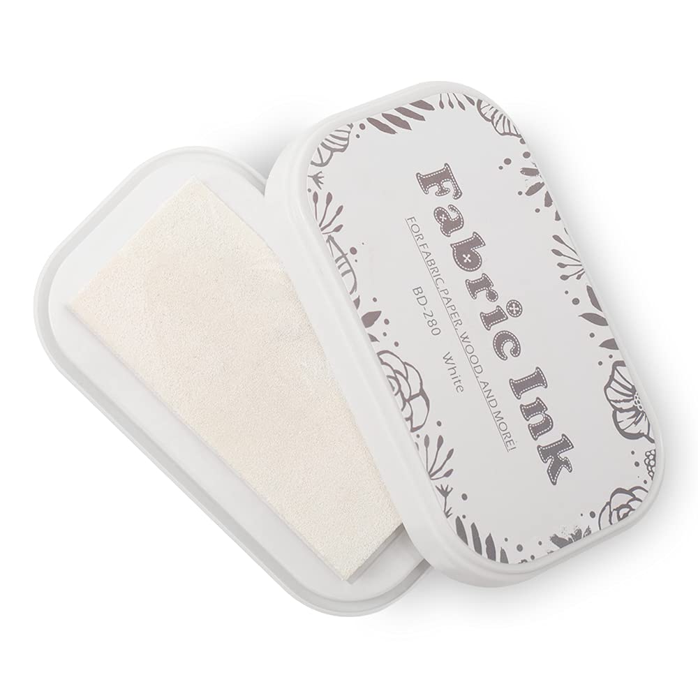 Roucerlin Bright Color Craft Ink Pad - Fabric & Finger Ink Stamp Pad for Rubber Stamps, Paper, Wood, Fabric (BD-280, White) | Perfect for DIY Scrapbooking, Card Making & Fabric Printing