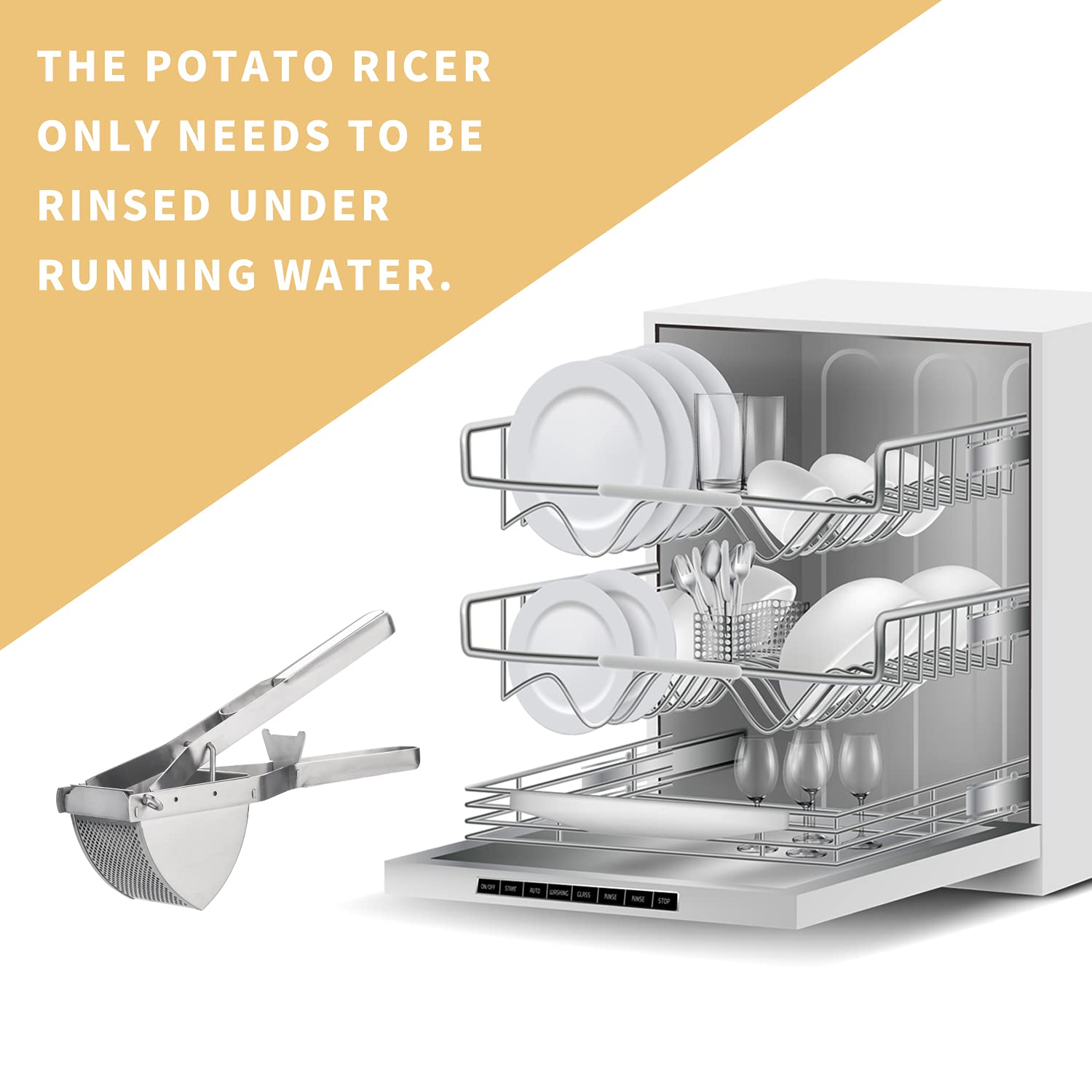 Premium Stainless Steel Potato Ricer with Dough Scraper - Professional Mashed Potato Maker, Baby Food Press & Gnocchi Tool - Dishwasher Safe Kitchen Essential for Home Cooking & Meal Prep