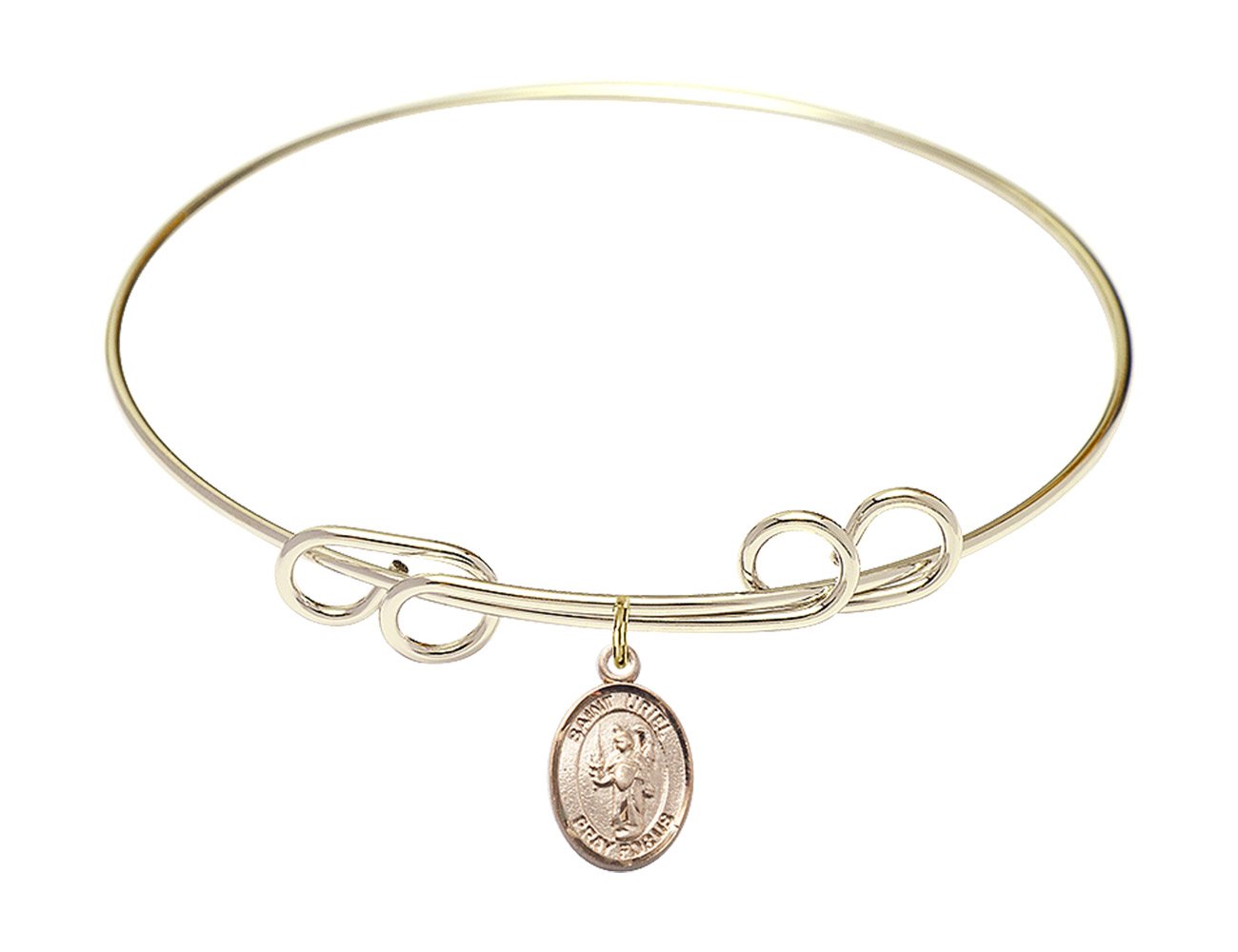 8 Inch Round Double Loop Bangle Bracelet with St. Uriel The Archangel Charm - FA Dumont Religious Jewelry for Women - Perfect for Church, Prayer & Spiritual Gifts