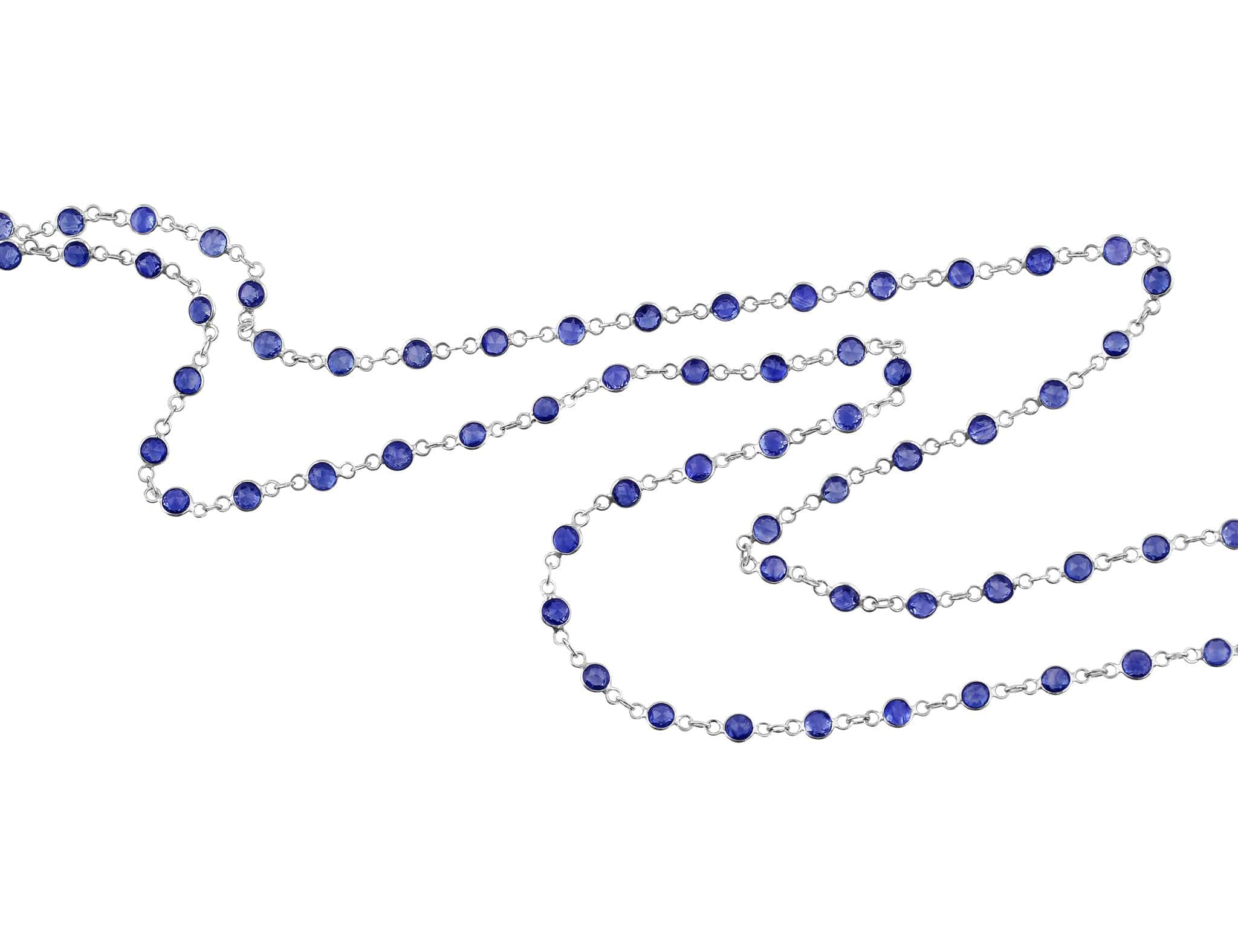 18K White Gold 7 Carat Sapphire Chain Necklace for Women - Elegant Blue Gemstone Jewelry Gift for Anniversary, Birthday & Special Occasions