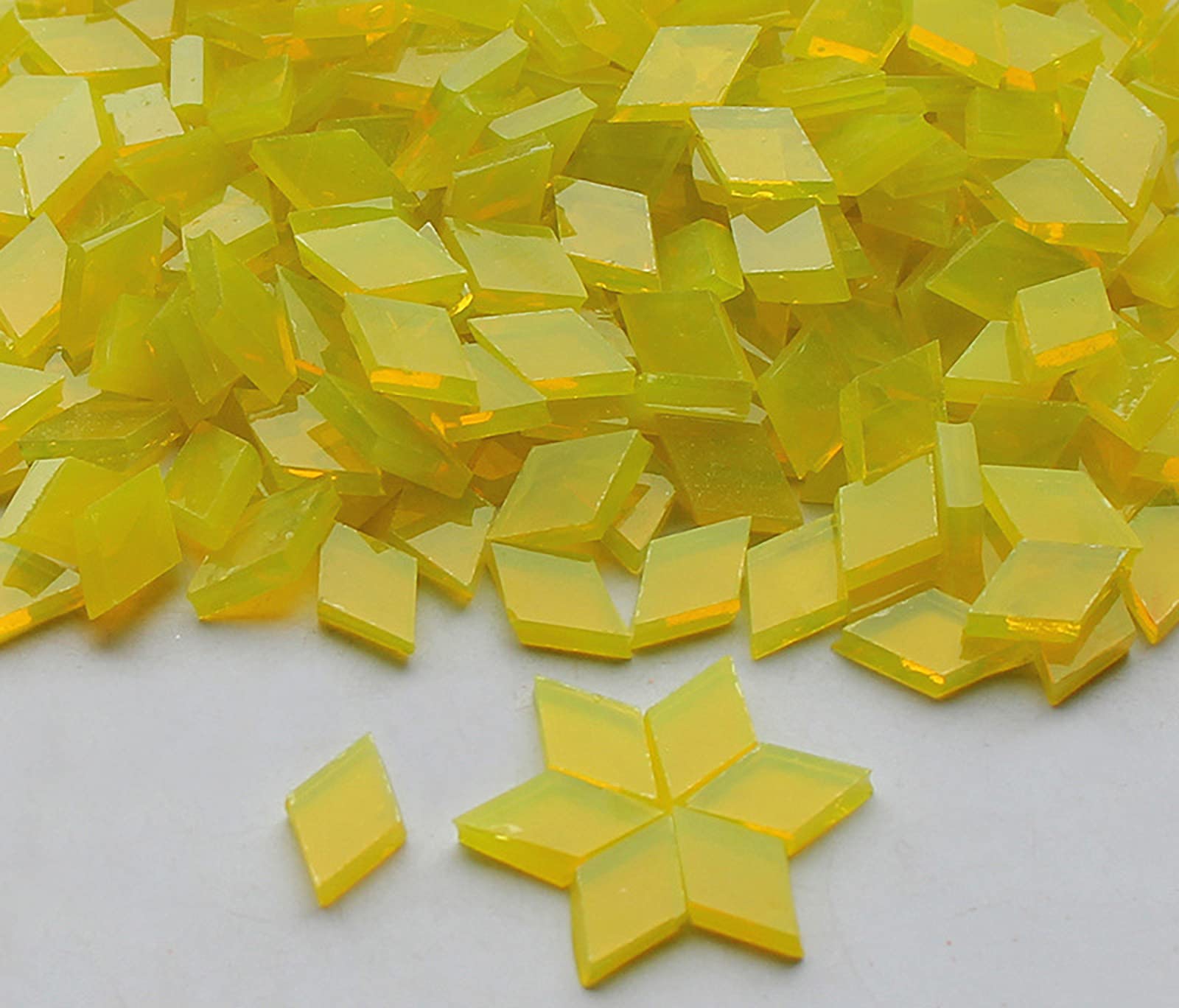 320-Piece Mica Glass Mosaic Tile Kit (1x1cm Rhombus, Bright Yellow) - 200g Pack for DIY Home Decor, Crafts, Plates, Picture Frames & Flower Pots | Perfect for Bathroom Backsplash, Kitchen Decor & Art Projects