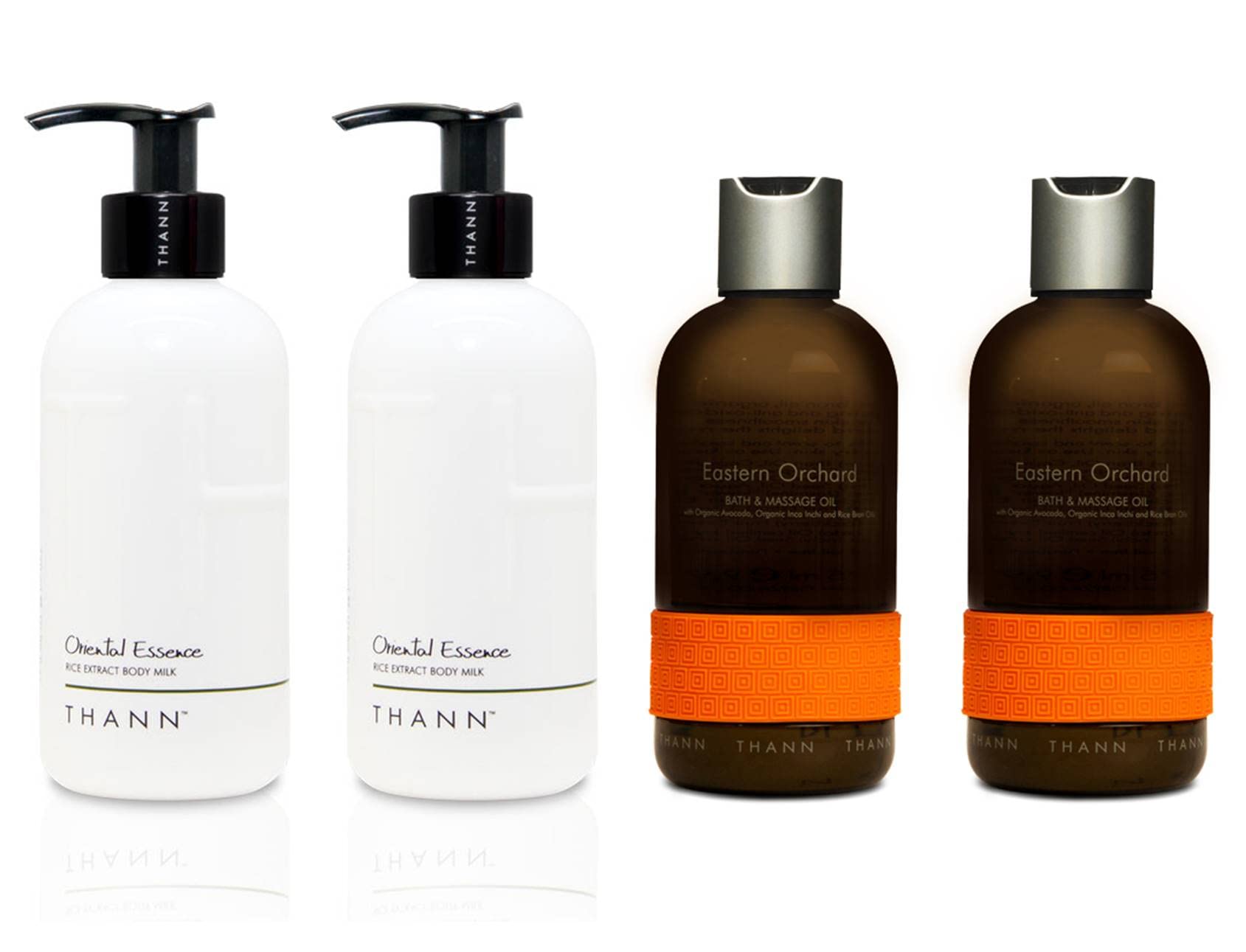 THANN Oriental Essence Rice Extract Body Milk & Eastern Orchard Massage Oil Set - Hydrating Skincare Duo for Dry Skin, Spa & Aromatherapy Relaxation at Home