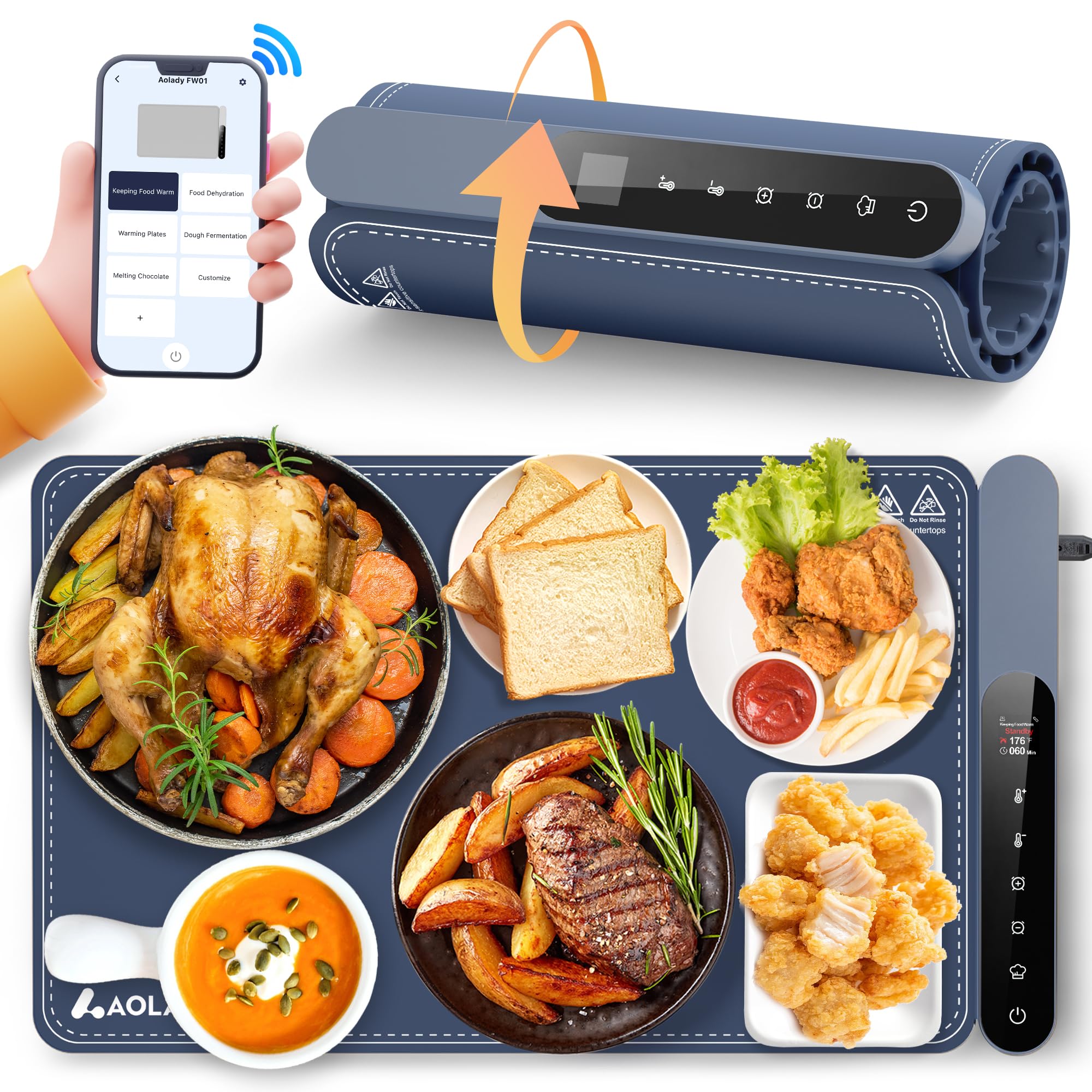 Smart Silicone Heating Mat for Food - Portable Warming Tray with Limitless Temperature Control | Perfect for Parties, Buffets & Kitchen Use | Roll-Up Design for Easy Storage & Travel