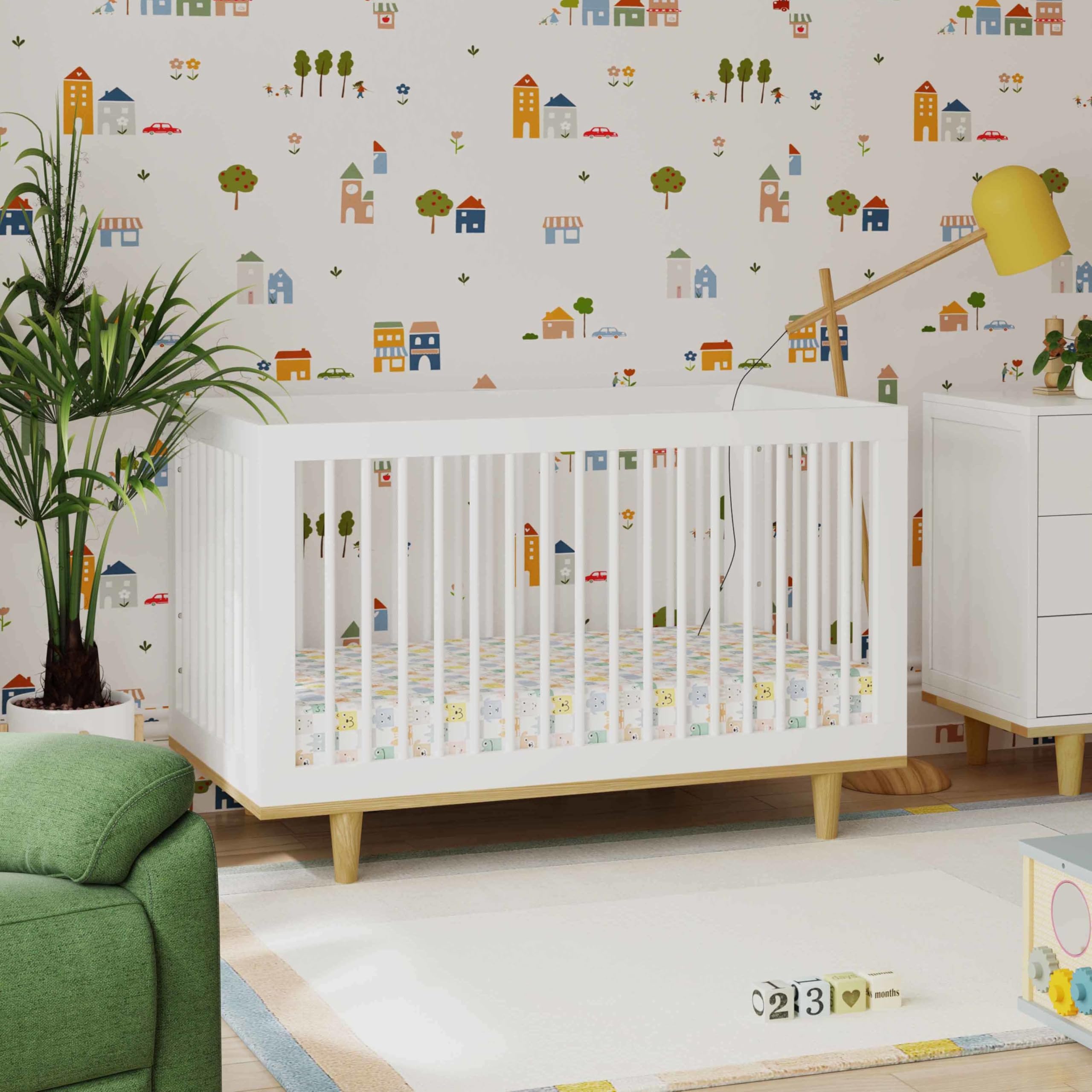 DaVinci Marley 3-in-1 Convertible Baby Crib to Toddler Bed & Daybed - GREENGUARD Gold Certified, 4 Adjustable Mattress Heights, Durable White Finish with Natural Wood Legs - Perfect for Nursery, Bedroom Transition & Guest Room Use
