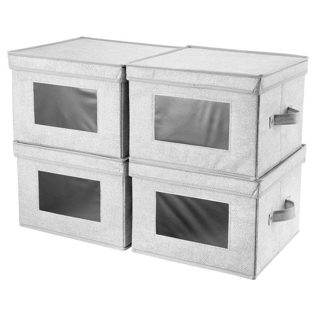 iBKGOO 4-Pack Fabric Storage Bins with Lids & Clear Windows - Foldable Closet Organizer for Bedroom, Office, Nursery (12x12x8.5 Inch) - Perfect for Toy Storage, Seasonal Clothes & Home Organization