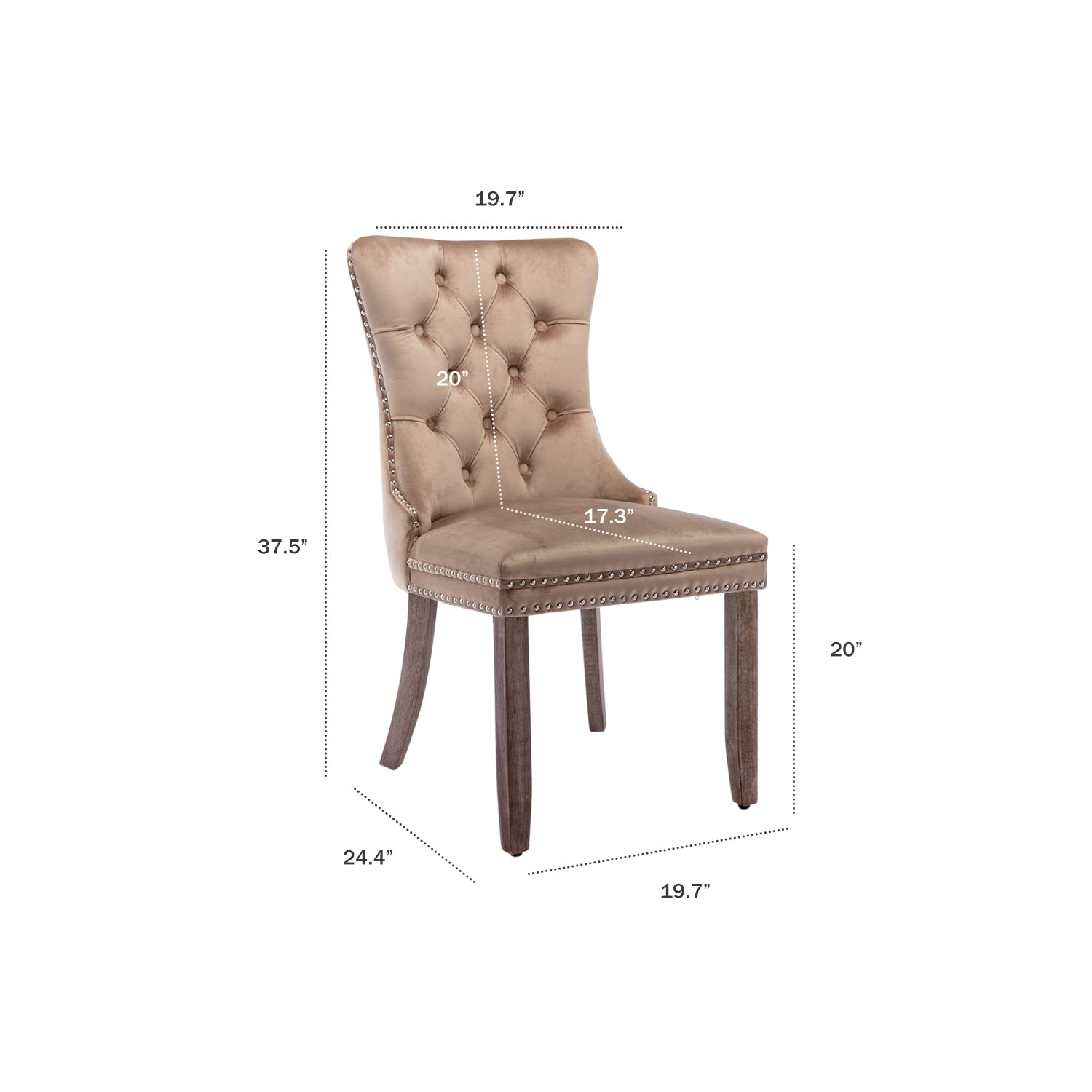 Kiztir Velvet Dining Chairs Set of 4 - Upholstered Tufted Accent Chairs with Ring Pull Trim & Button Back, Modern Luxury Dining Room Chairs for Kitchen, Living Room & Bedroom - Perfect for Home Decor & Dinner Parties (Khaki)