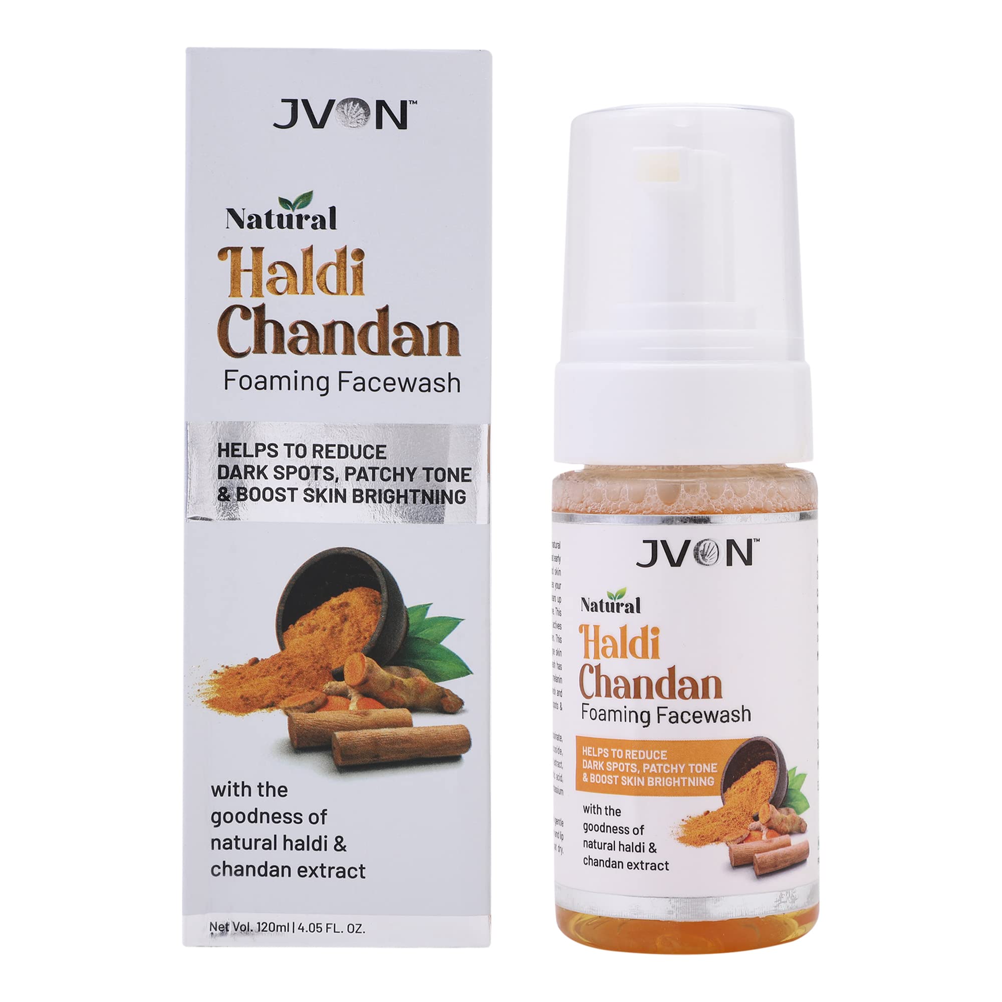 JVON Haldi Chandan Foaming Face Wash - 120ml | Turmeric & Sandalwood Cleanser for Glowing Skin | Perfect for Daily Skincare & Acne-Prone Skin