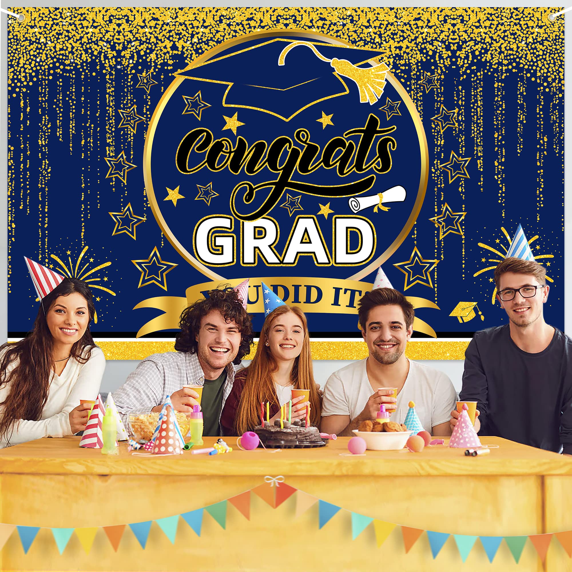 Class of 2025 Graduation Banner - Blue & Gold Backdrop for Graduation Party Decorations, Photography Background & Congratulations Signs | Perfect for Graduation Ceremonies, Photo Booths & School Celebrations