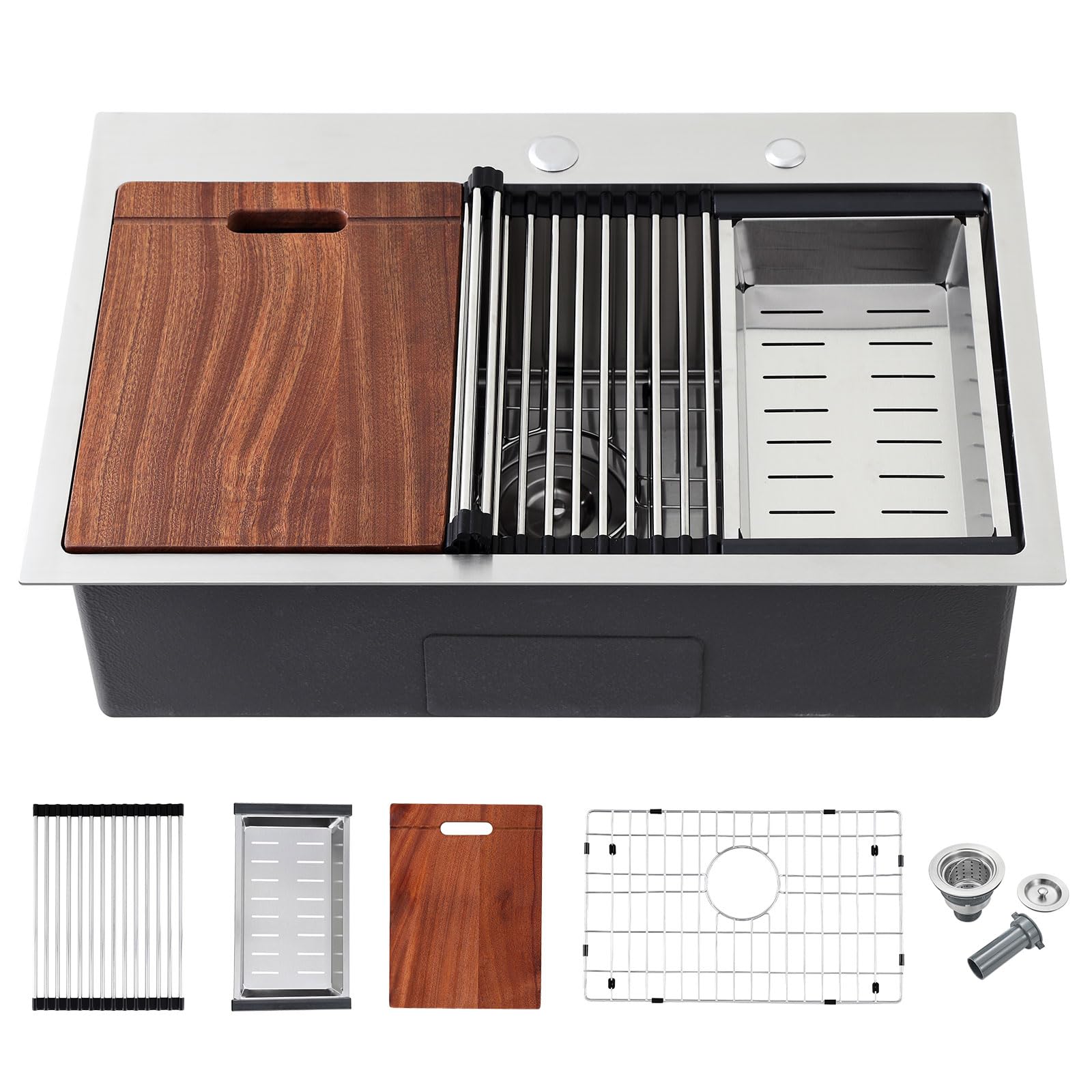 30 Inch Brushed Stainless Steel Drop-in Kitchen Sink - TSIBOMU 18 Gauge Handmade Single Bowl Workstation Sink with Ledge (D30 x W18 x H9) | Perfect for Modern Kitchens, Food Prep & Dishwashing
