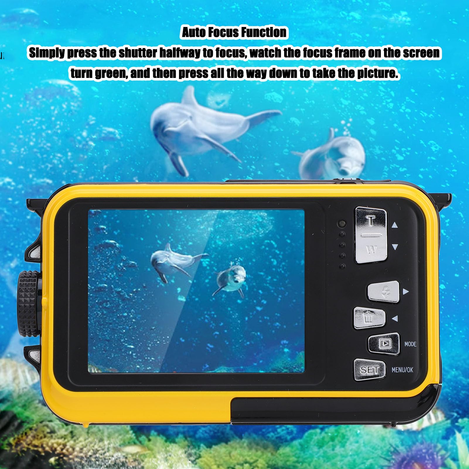 2.7K Waterproof Digital Camera - 48MP Full HD Underwater Camera with 16X Zoom, 11FT Water Resistant for Snorkeling, Diving & Swimming - Compact & Lightweight (Yellow) - Perfect for Beach Vacations, Pool Parties & Marine Photography