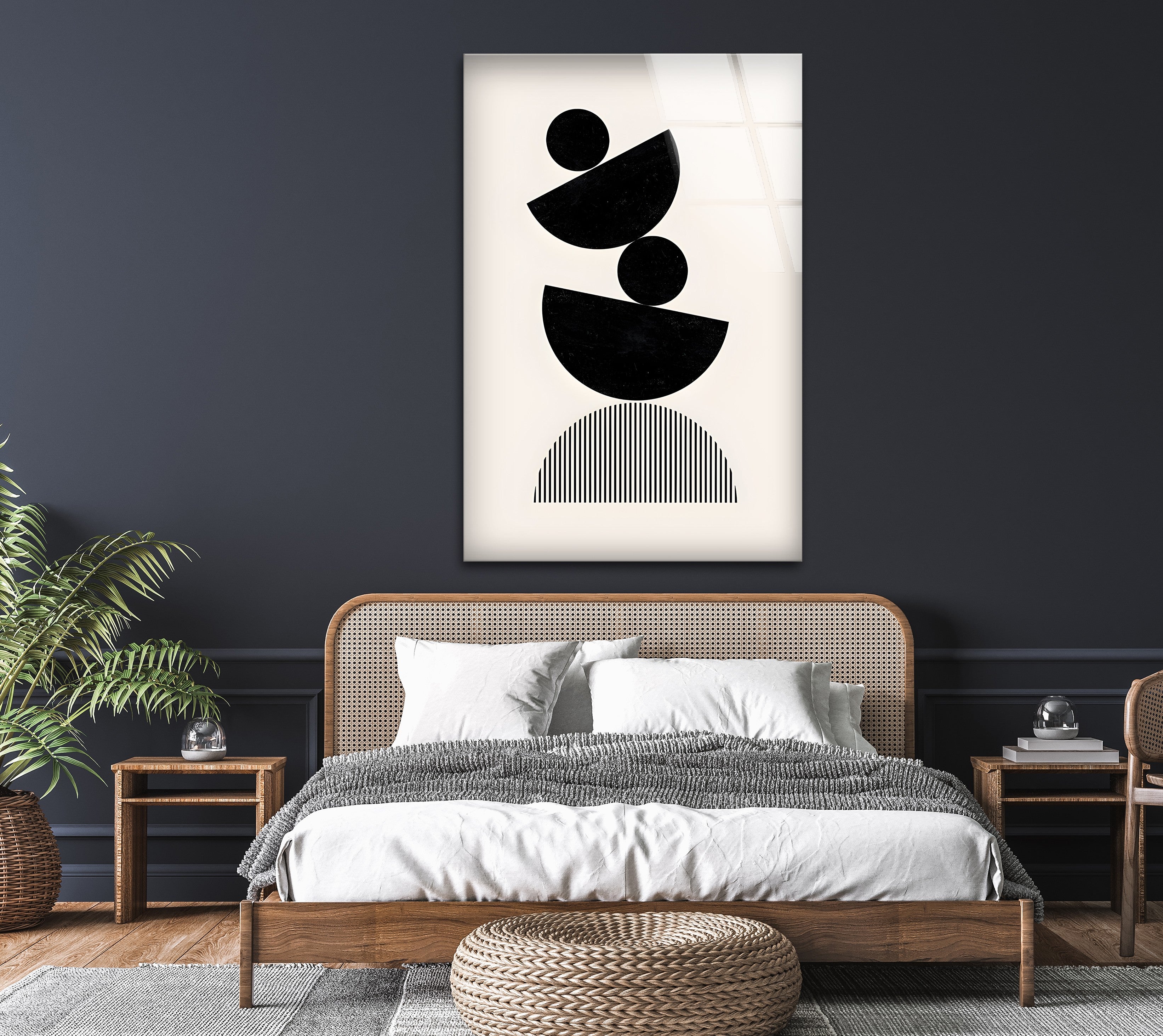 Abstract Black & White Geometric Art Print - Modern Minimalist Wall Decor for Living Room, Bedroom & Office | Framed Canvas Painting for Contemporary Home Design
