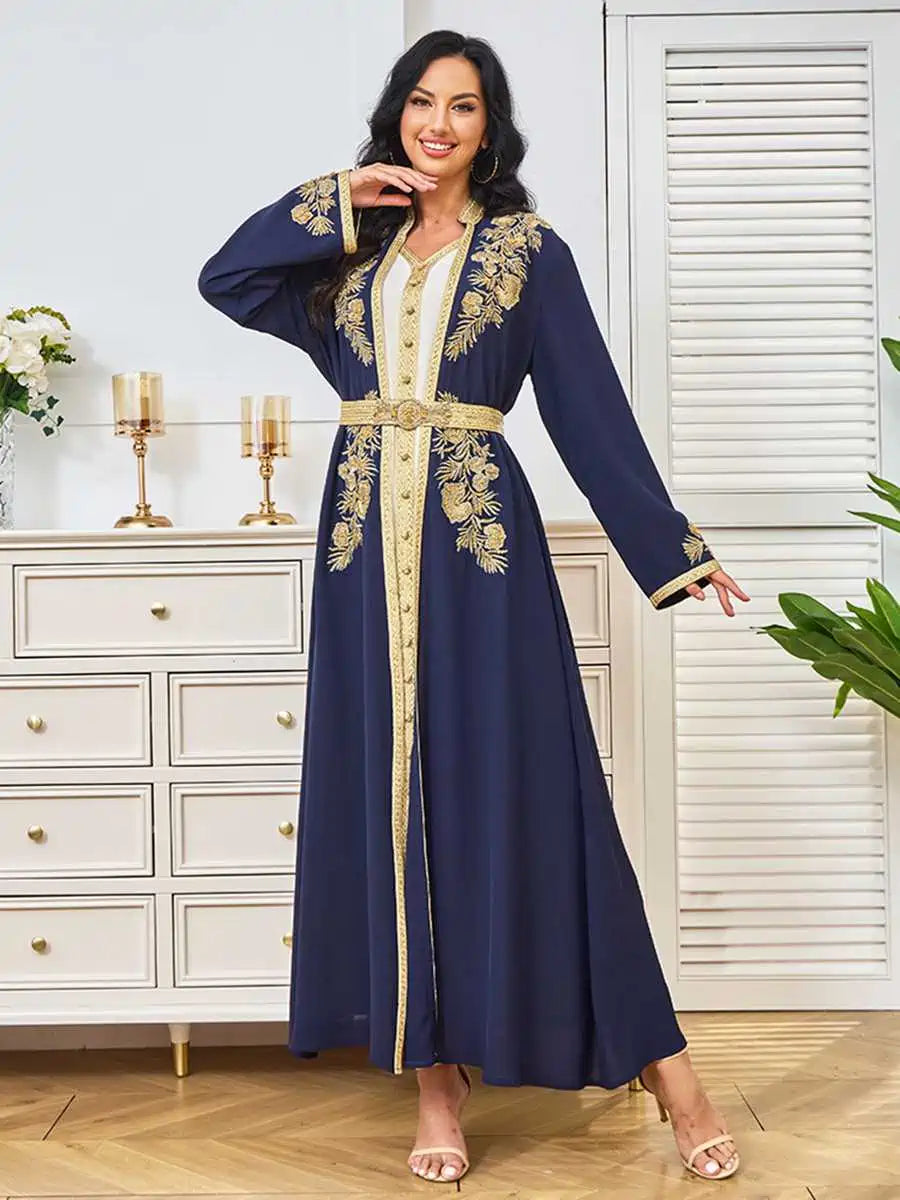 2-Piece Beaded Caftan Dress Set with Sleeveless Inner Dress #24352 - Elegant Boho Outfit for Beach, Vacation & Summer Parties