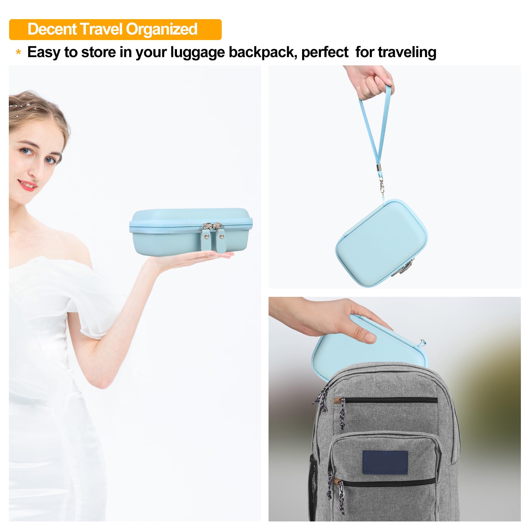 Elonbo Portable Carrying Case for Lebt Mini Sticker Pocket Printer | Durable Travel Bag for Thermal Label Printer | Storage Holder with Mesh Pocket for Label Paper Rolls & Tape (Blue) | Perfect for Office, Shipping & Crafting Supplies Organization