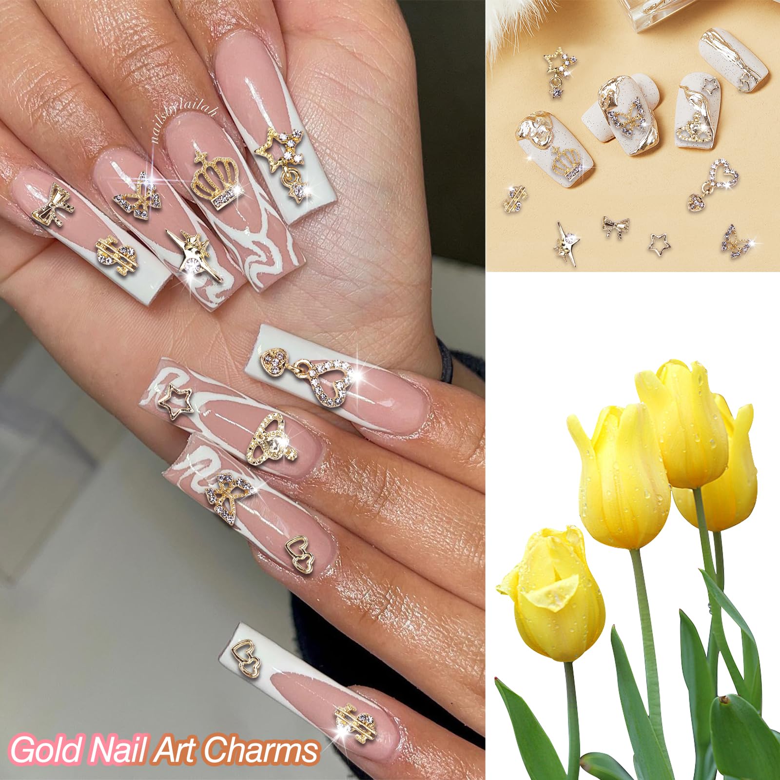 Anower 78Pcs Gold Nail Charms Kit - 12 Styles Alloy Nail Art Decorations with Butterfly, Crown, Hollow Planets & Star Charms - 3D Metal Nail Jewelry for Professional Nail Designs | Perfect for DIY Manicures, Salon Nail Art & Party Nail Decorations