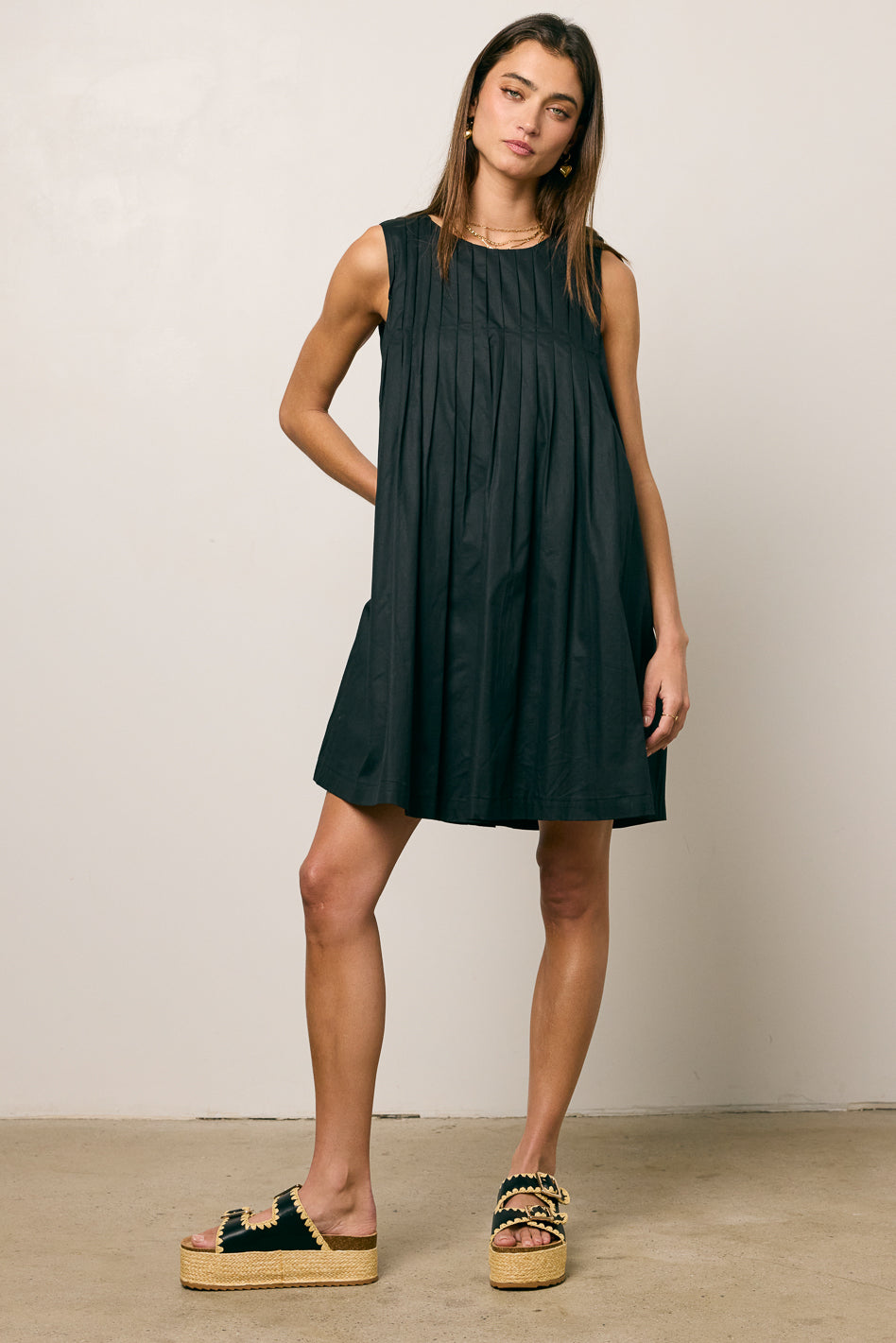 Arizona Pleated Baby Doll Dress for Women - Flowy Black Mini Dress for Summer, Casual Wear, Date Night & Party Outfits