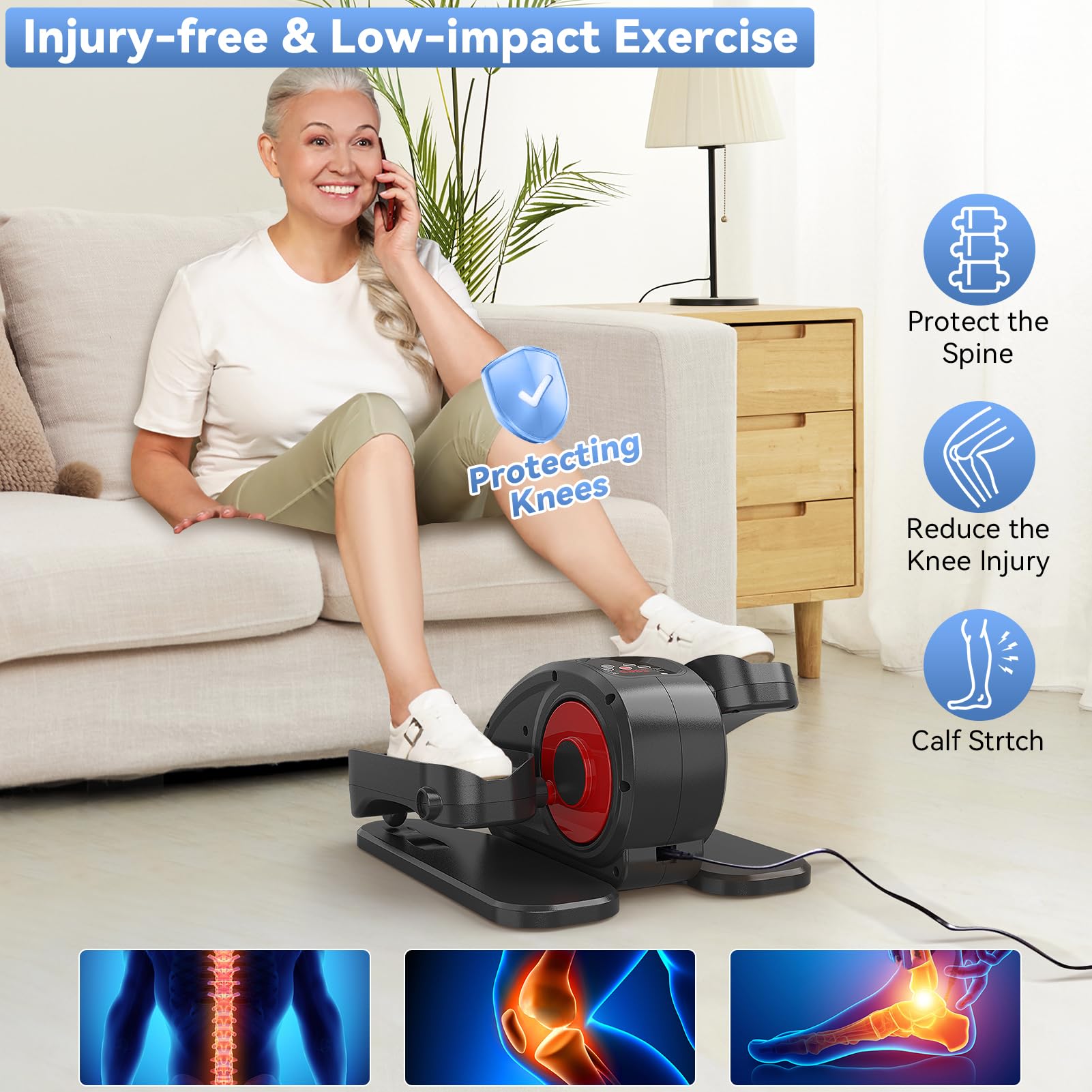 Under Desk Elliptical Machine - Quiet Electric Mini Stepper with Remote Control, Fully Assembled Portable Leg Exerciser for Home & Office Use | Compact Seated Pedal for Seniors, Perfect for Workouts While Working or Watching TV