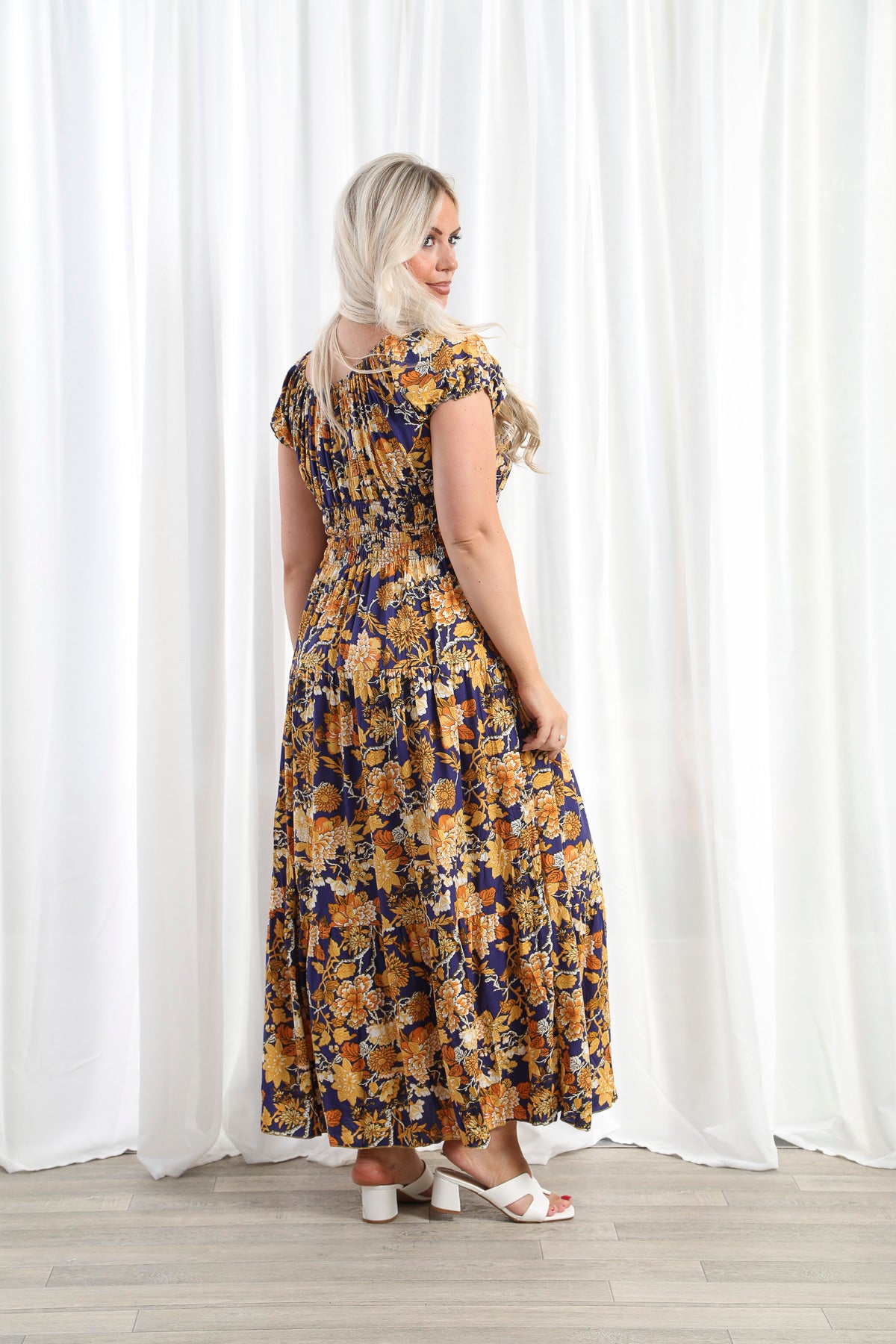 Mirabella Floral Print Maxi Dress in Royal Blue - Elegant Summer Beach Wedding Party Wear for Women
