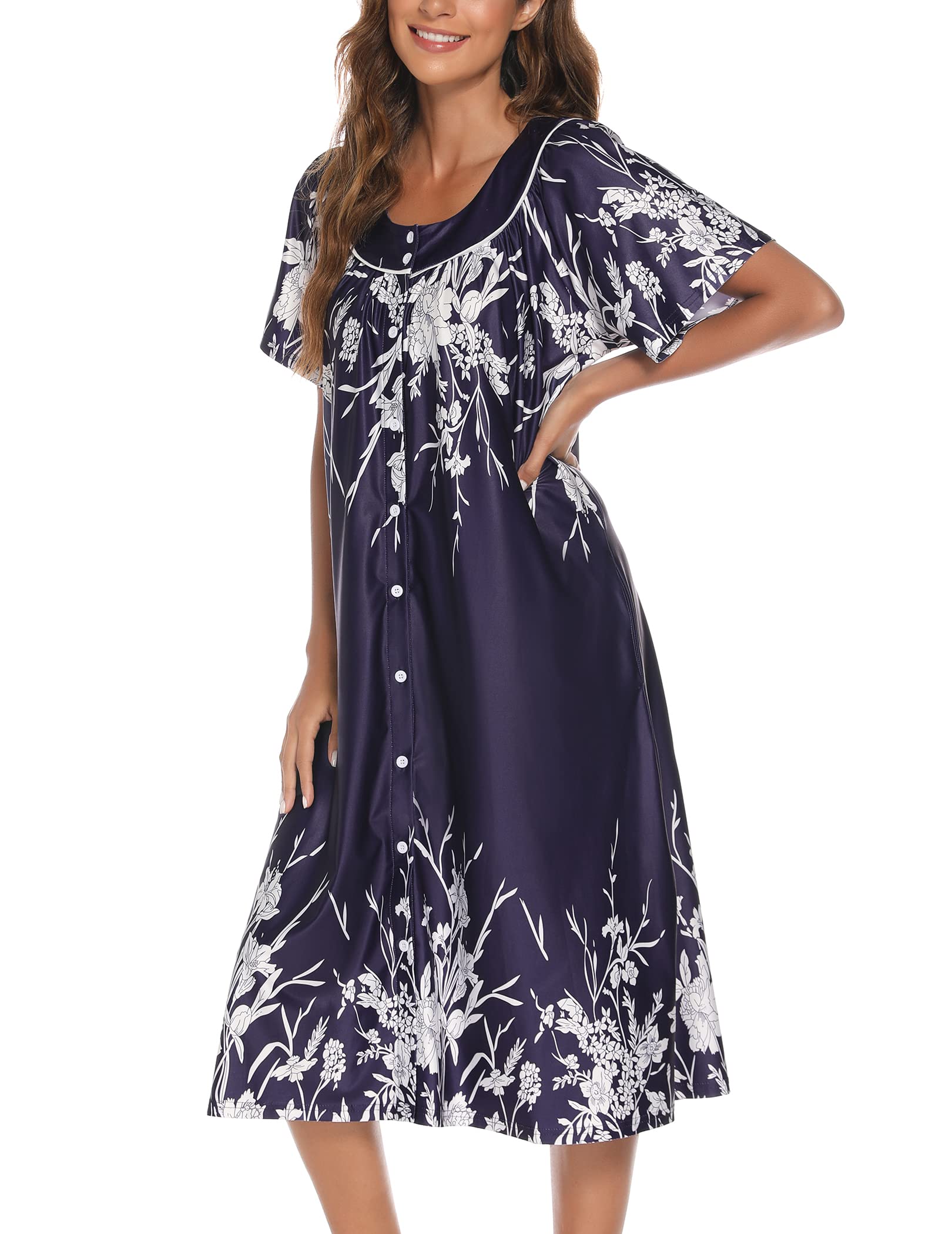 YOZLY Women's Short Sleeve House Dress - Comfortable Mumu Duster Robe with Pockets for Lounge Wear, Maternity & Postpartum - Perfect for Home, Relaxation & Nursing