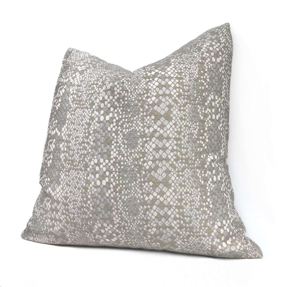 Pearlescent Python Snakeskin Gray Beige Taupe Pillow Cover - Luxury Home Decor for Living Room, Bedroom & Sofa