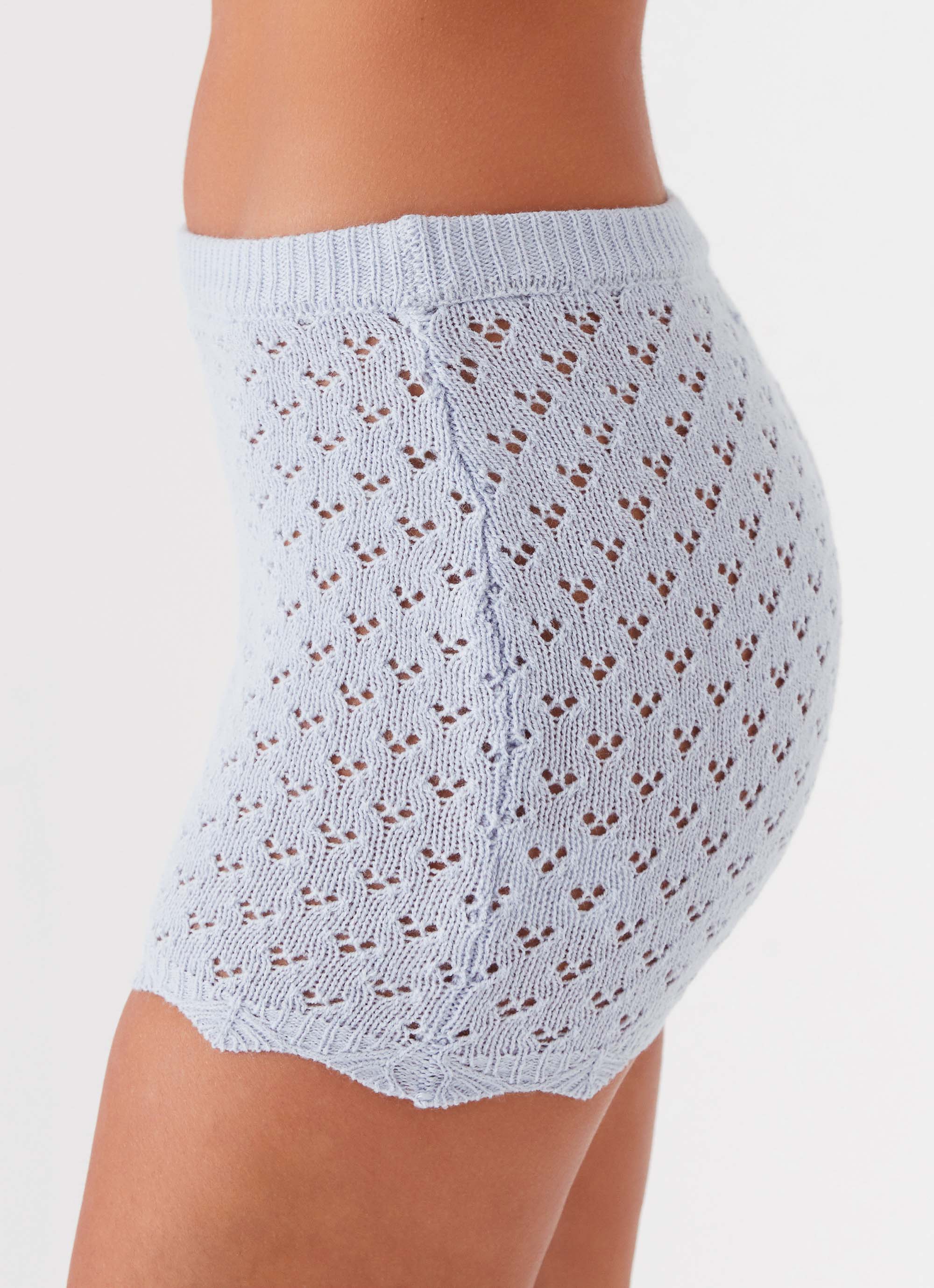 Blue Bird Knit Mini Skirt - Women's Stretchy A-Line Denim Skirt in Blue Dusk | Perfect for Casual Outings, Date Nights & Summer Fashion
