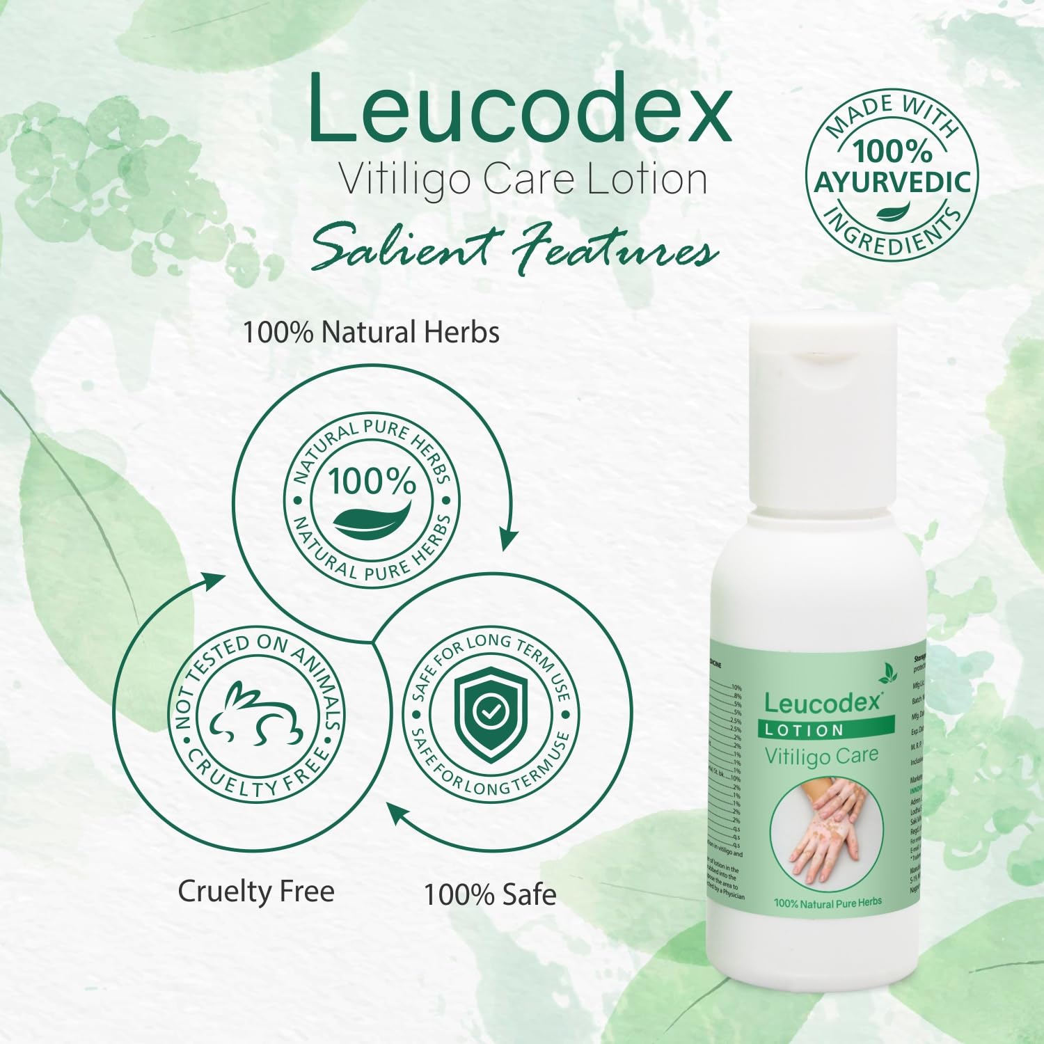 Leucodex Lotion (50ml x 2 Pack) - Herbal Ayurvedic Treatment for Skin Discoloration & Pigmentation | Natural Remedy for White Patches & Uneven Skin Tone | Perfect for Daily Skincare Routine & Hyperpigmentation Care