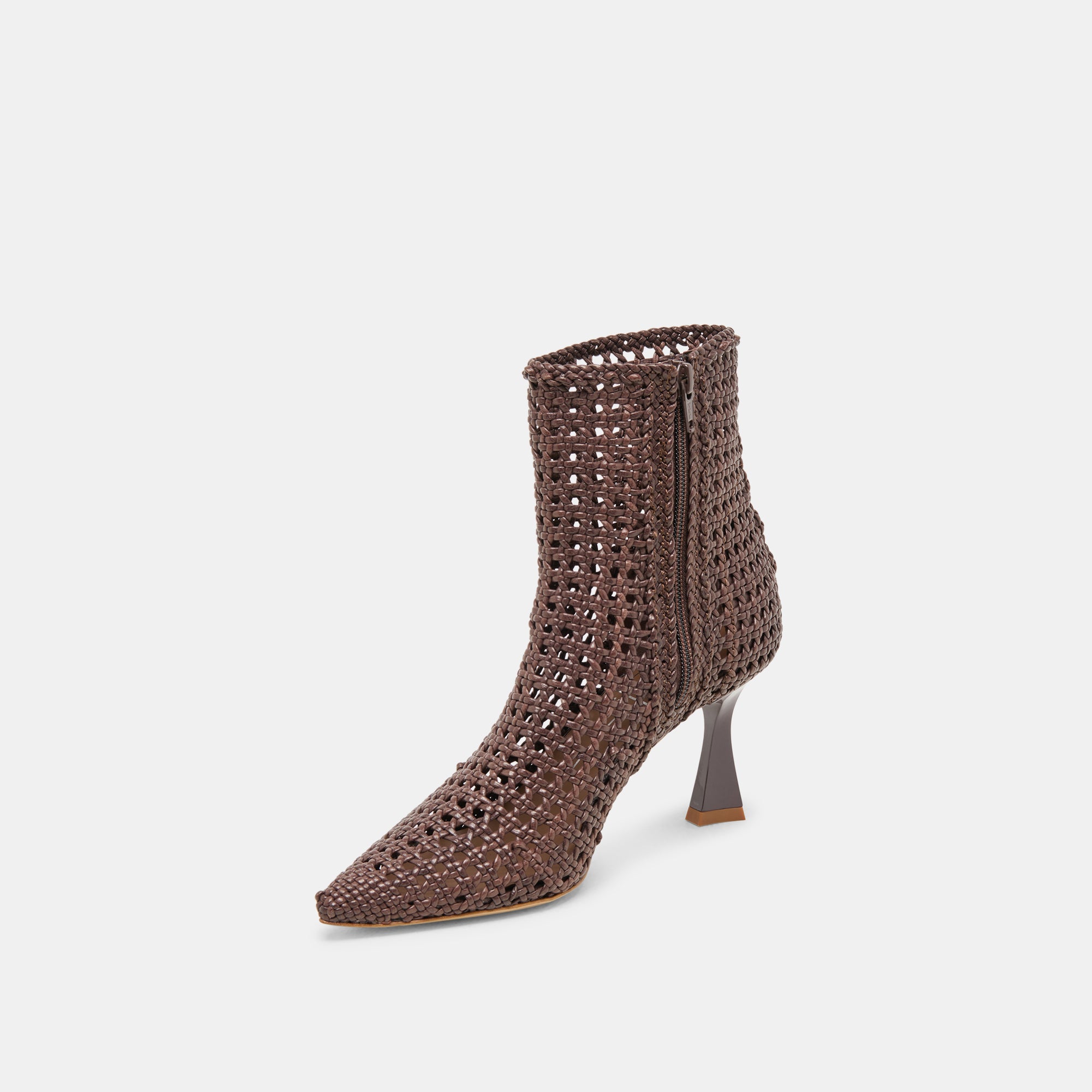 LONNI Women's DK Brown Woven Leather Booties - Comfortable Ankle Boots for Fall & Winter Fashion | Casual Outfits, Office Wear & Date Night Shoes
