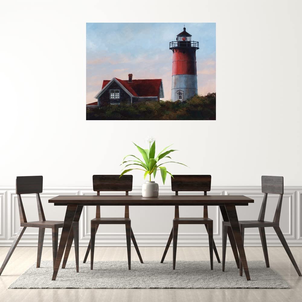 Nauset Light at Cape Cod Fine Art Canvas Print by Roger Bansemer - 43x32 Inch Ready to Hang Wall Decor for Living Room, Bedroom, Office & More - Coastal Lighthouse Painting for Home & Commercial Spaces