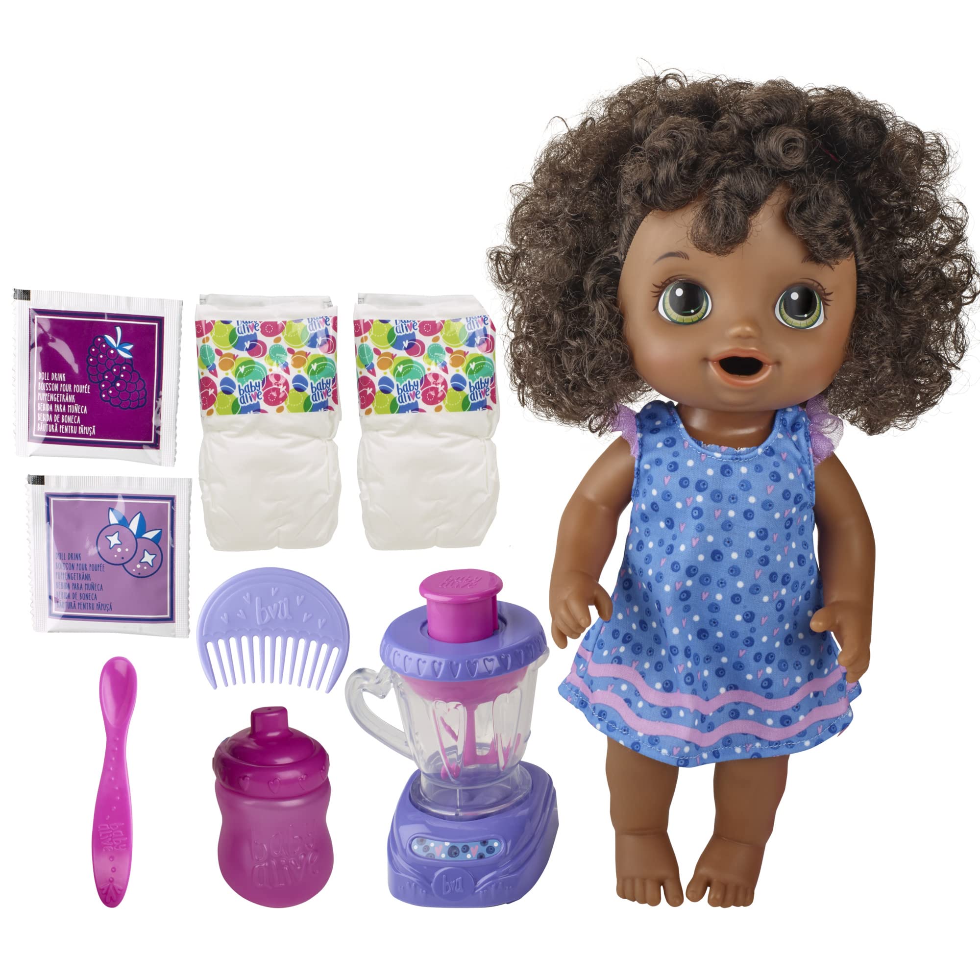 Baby Alive Magical Mixer Baby Doll - Interactive Blueberry Blast Toy with Blender, Drinks & Realistic Feeding Features for Kids Ages 3+ | Pretend Play, Role Play & Gift Idea for Toddlers