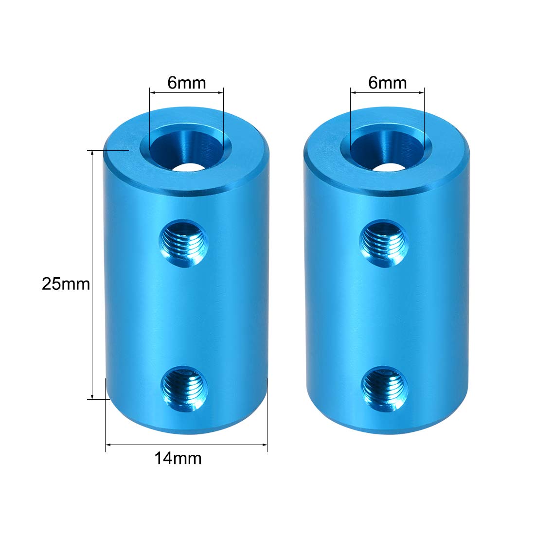 uxcell 6mm to 6mm Bore Aluminum Alloy Rigid Coupling Set Screw (L25XD14) - Shaft Coupler Connector for 3D Printers & Motors - Blue (2pcs) - Perfect for CNC Machines, Robotics & DIY Projects