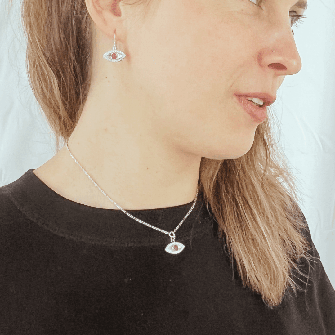 Ruby Evil Eye Earrings for Women – Protection Jewelry, Dainty Stud Earrings for Good Luck & Positive Energy – Perfect for Gifts, Everyday Wear & Spiritual Healing