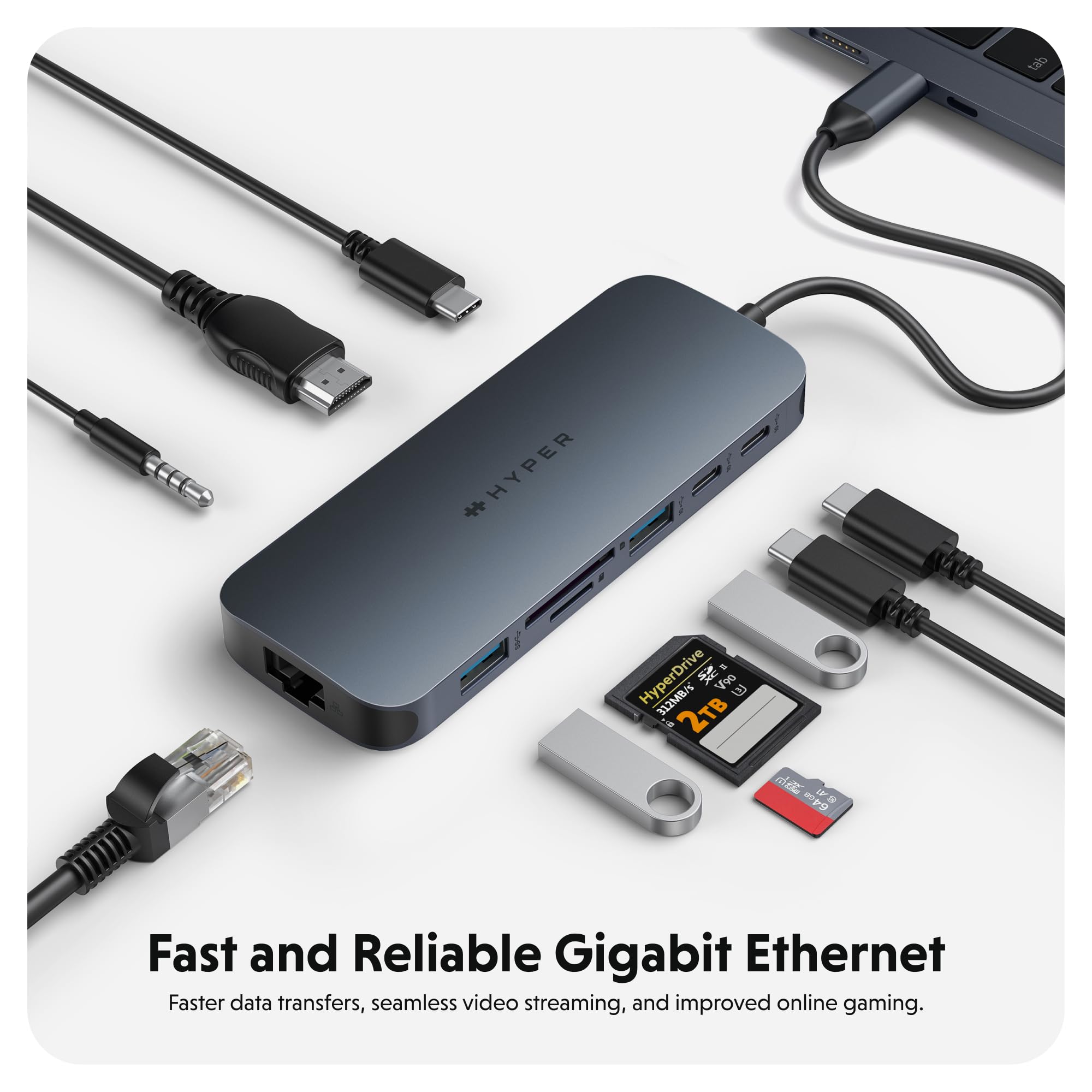 HyperDrive Next 10-Port USB-C Hub for MacBook, PC & Chromebook - 4K60Hz HDMI, 2x USB-A, 10Gbps USB-C, 140W PD, SD/microSD Reader, Ethernet, 3.5mm Audio - Perfect for Home Office, Remote Work & Multi-Monitor Setup