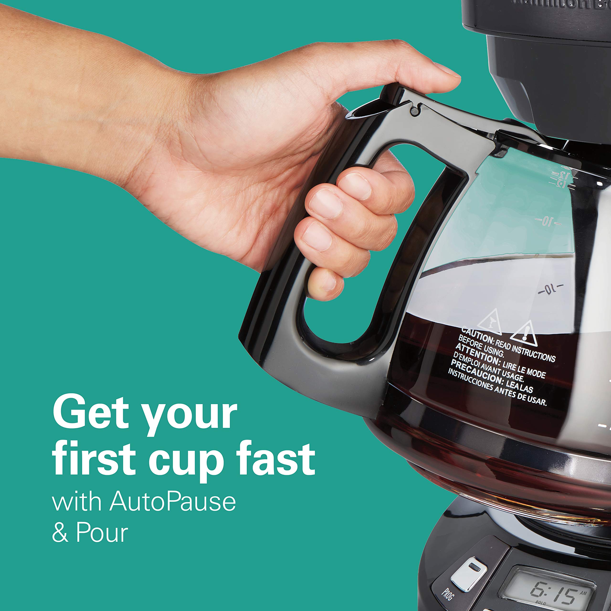 Hamilton Beach 12 Cup Programmable Drip Coffee Maker - Black Stainless Steel with 3 Brew Options, Glass Carafe & Auto Pause & Pour (Model 46293) | Perfect for Home, Office & Entertaining Guests