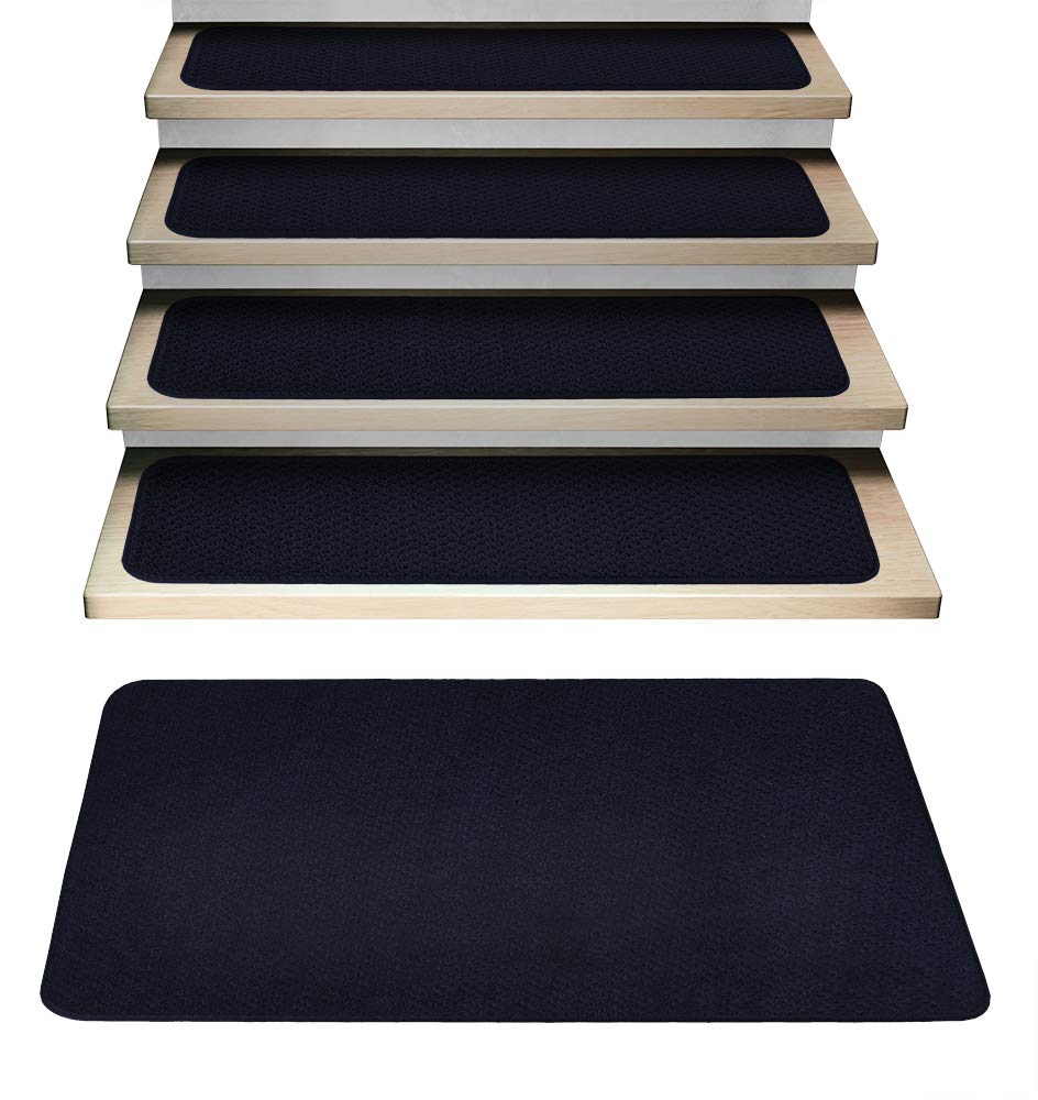 15-Piece Non-Slip Carpet Stair Treads Set with Matching Landing Rug - Navy Blue Staircase Safety Solution for Homes, Offices & High-Traffic Areas