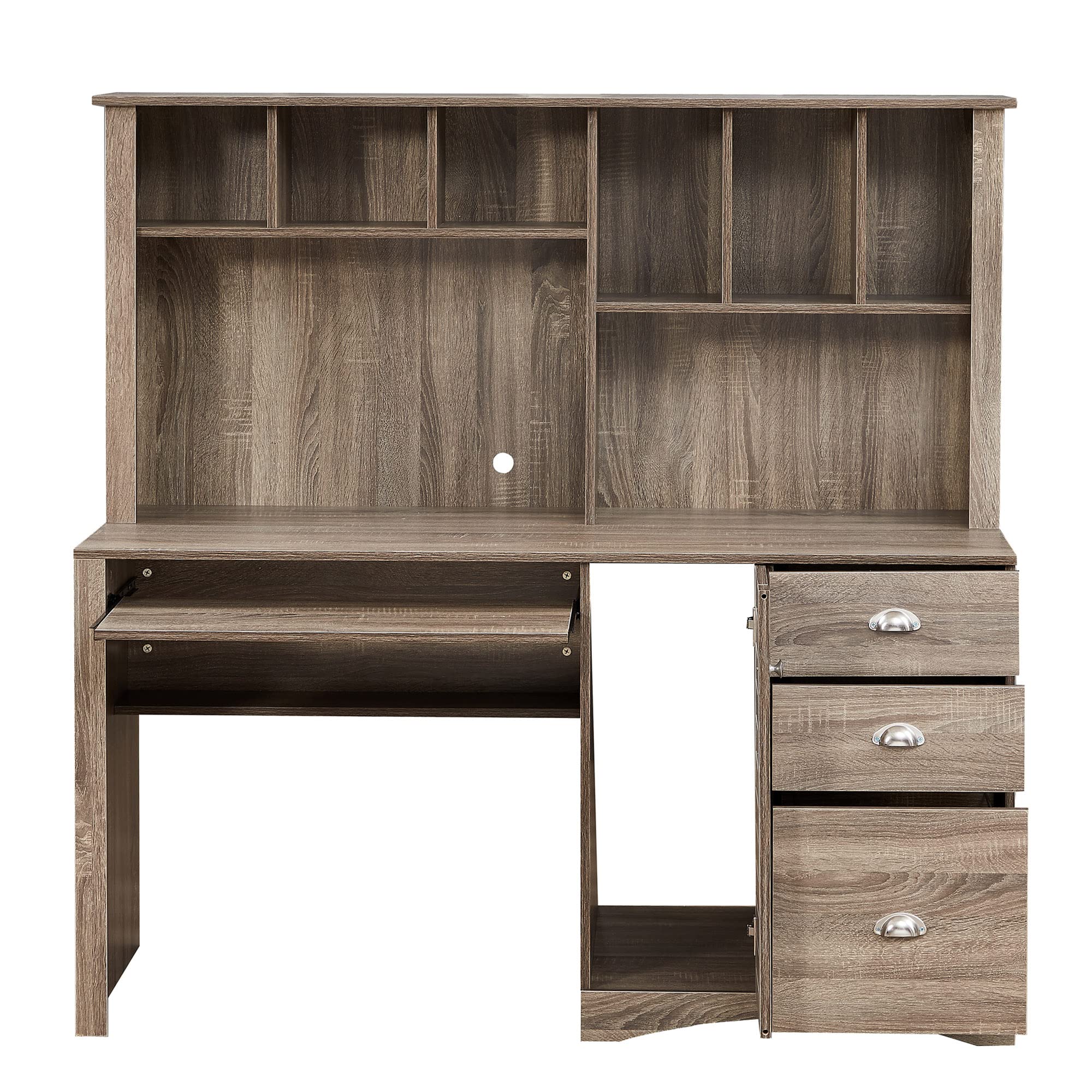 Modern Home Office Desk with Storage Shelf & Letter-Size Drawer - Brown Wooden Computer Writing Desk for Small Spaces | Perfect for Remote Work, Study & Crafting
