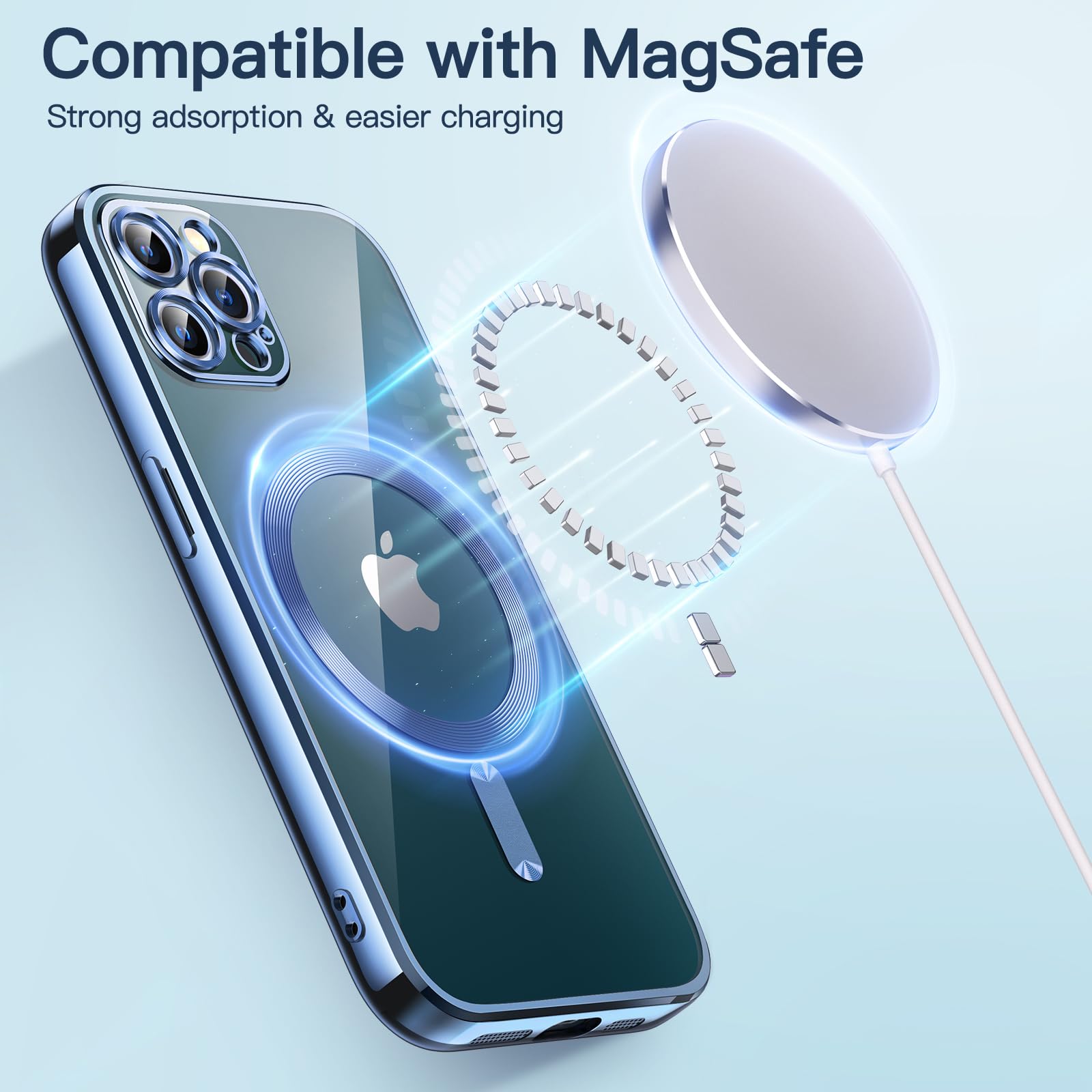 JETech Soft Clear Case for iPhone 12 Pro 6.1-Inch - Shockproof TPU Phone Cover with Full Camera Protection & MagSafe Wireless Charging Compatibility (Blue) | Perfect for Everyday Use, Travel & Outdoor Activities